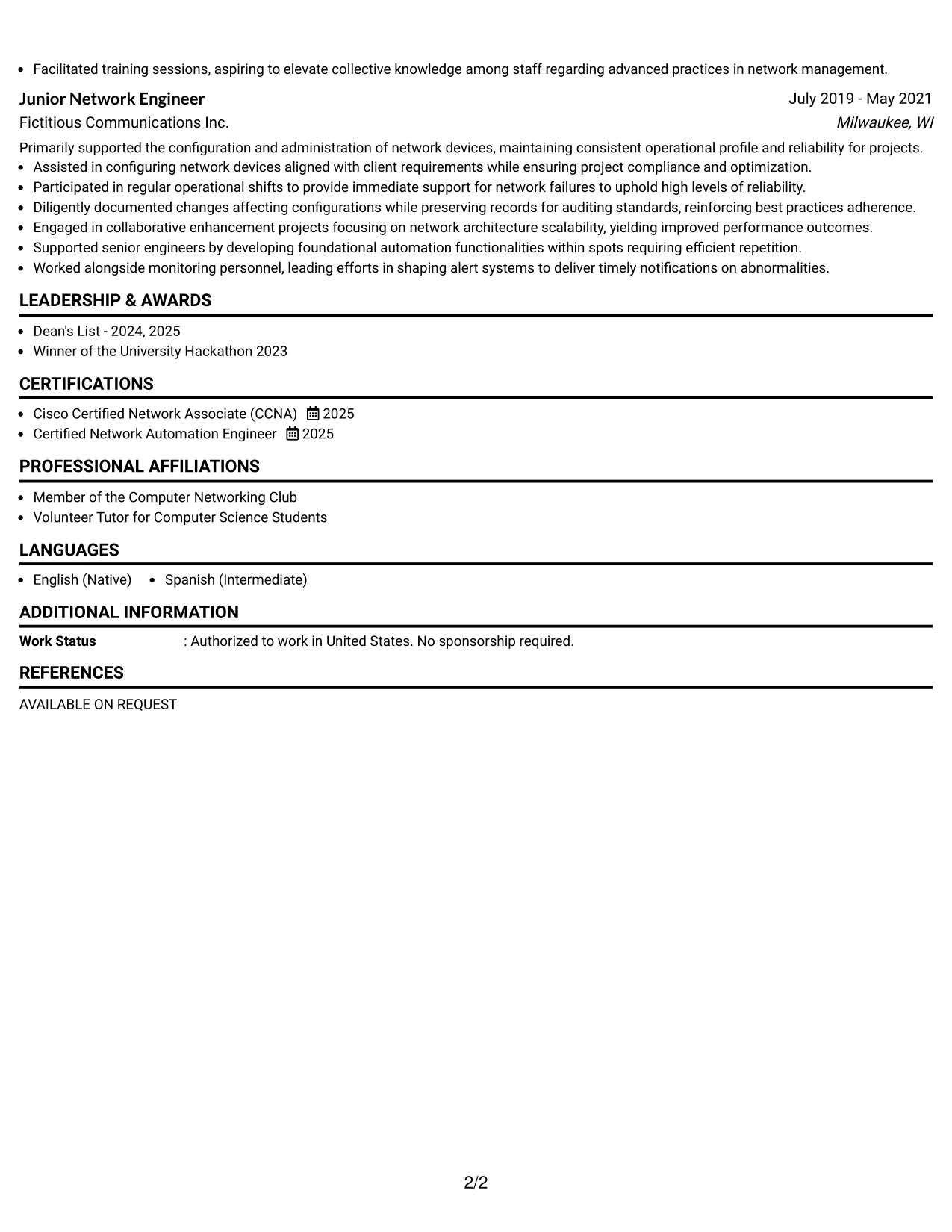 Resume Example Page 2