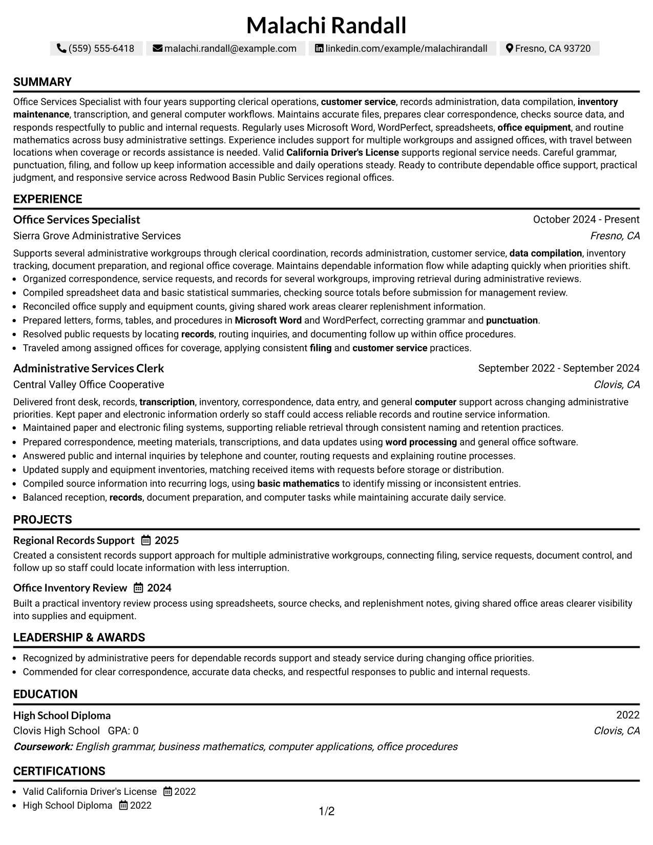 Resume Example Page 1
