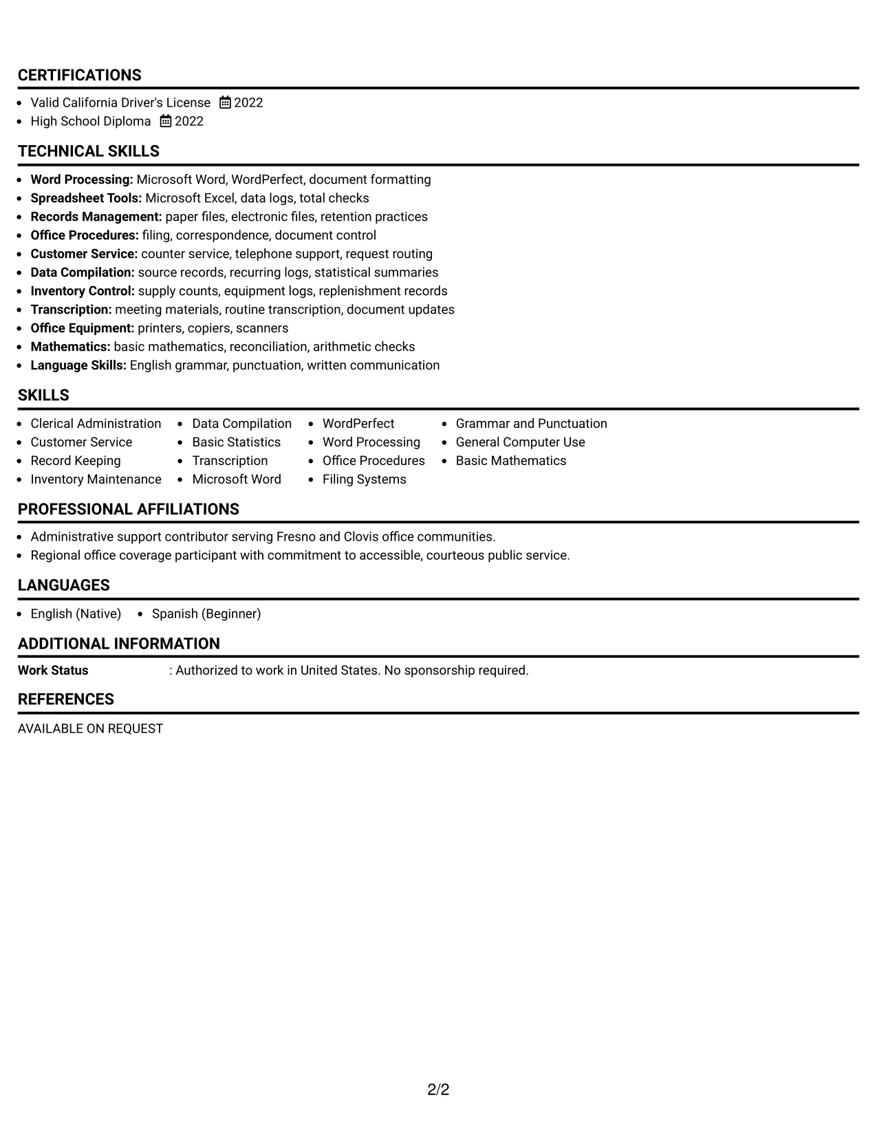 Resume Example Page 2