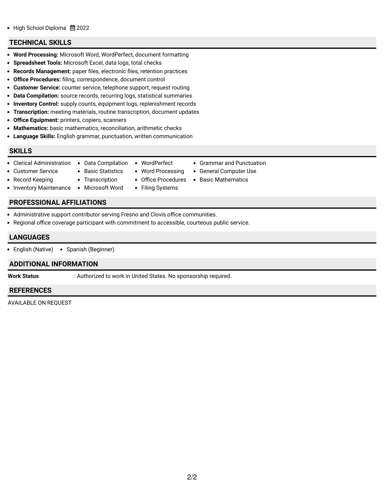 Resume Example Page 2