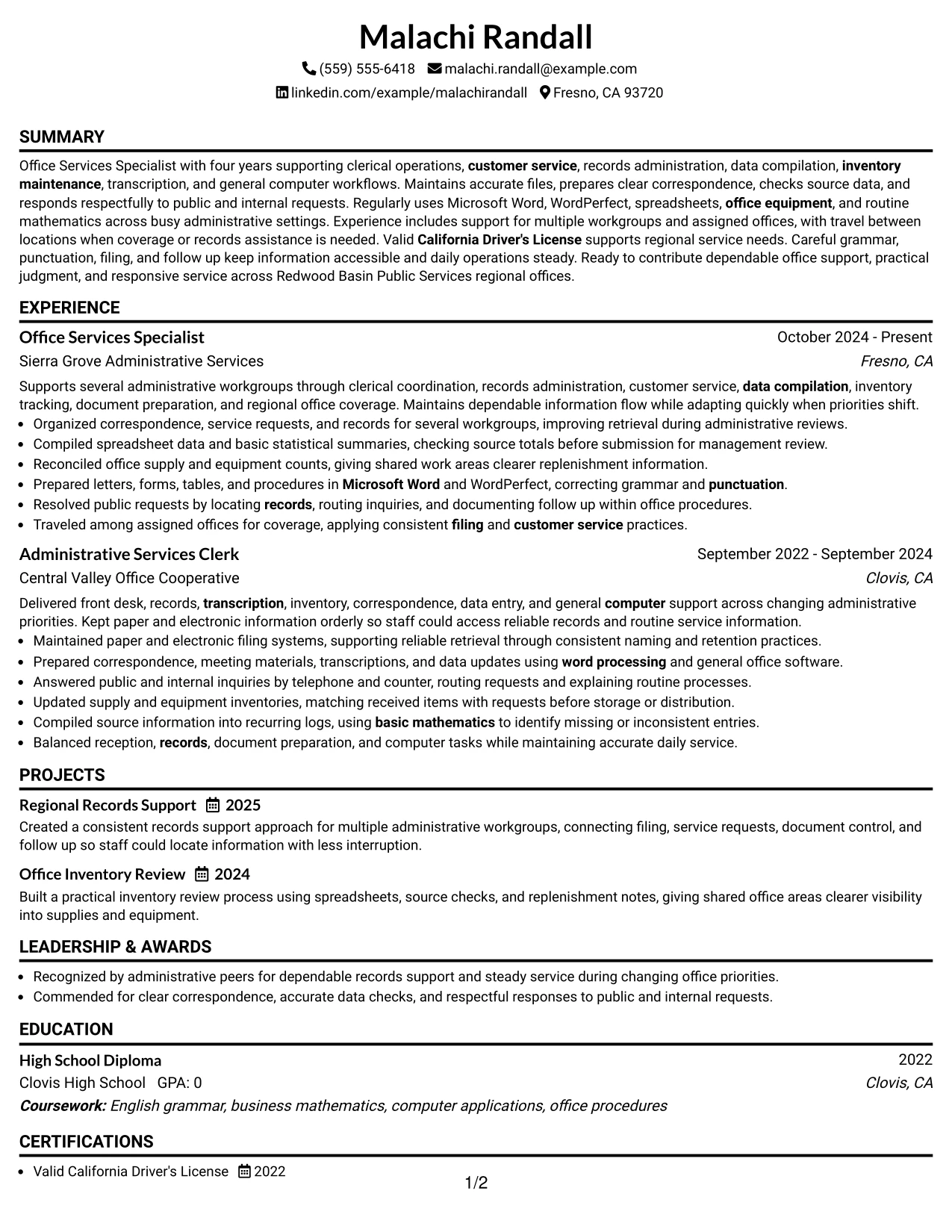 Resume Example Page 1