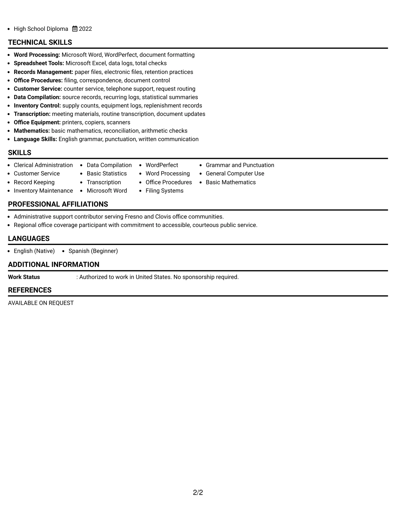 Resume Example Page 2