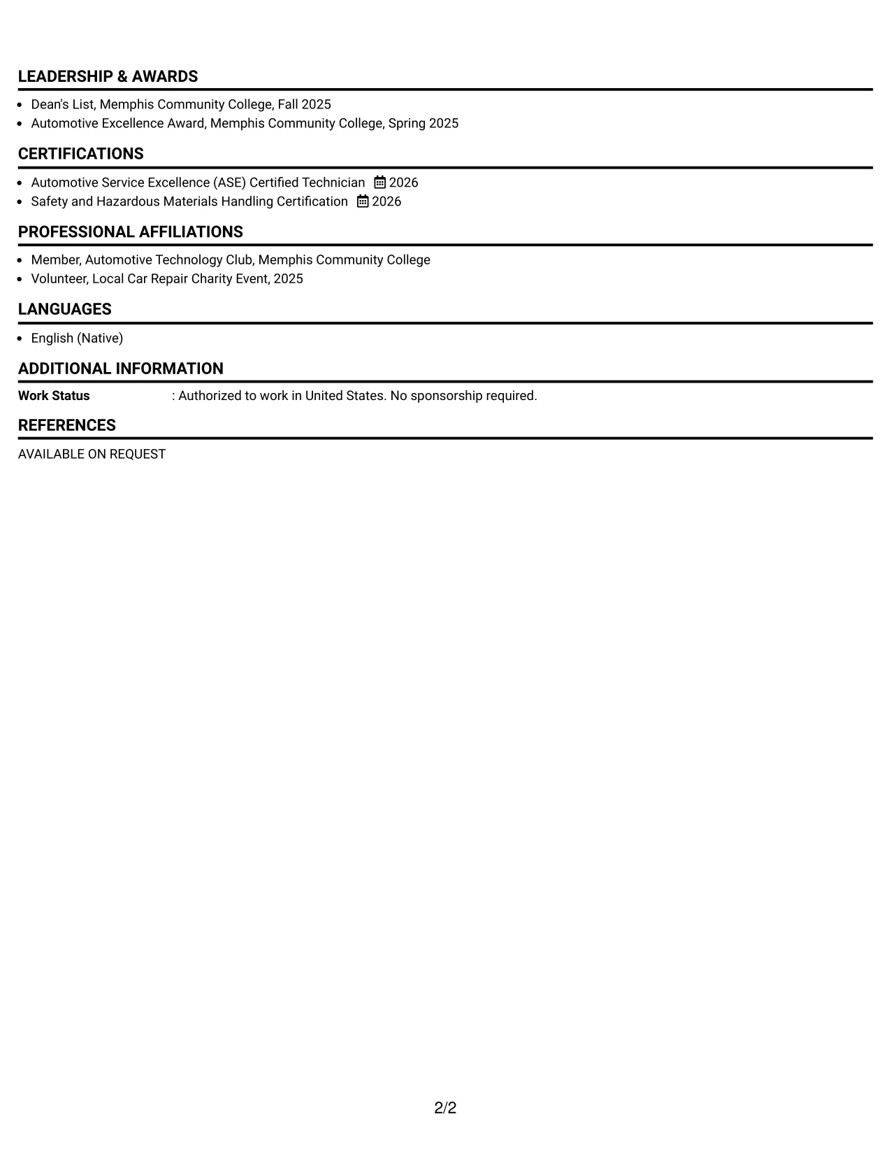 Resume Example Page 2
