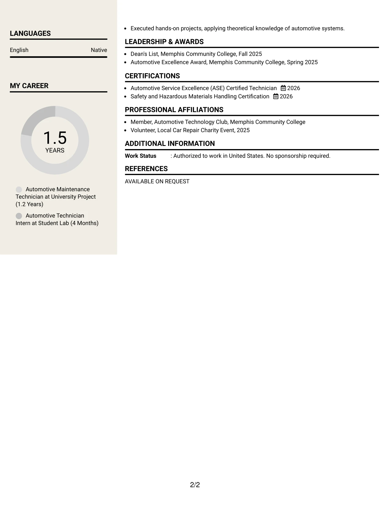 Resume Example Page 2