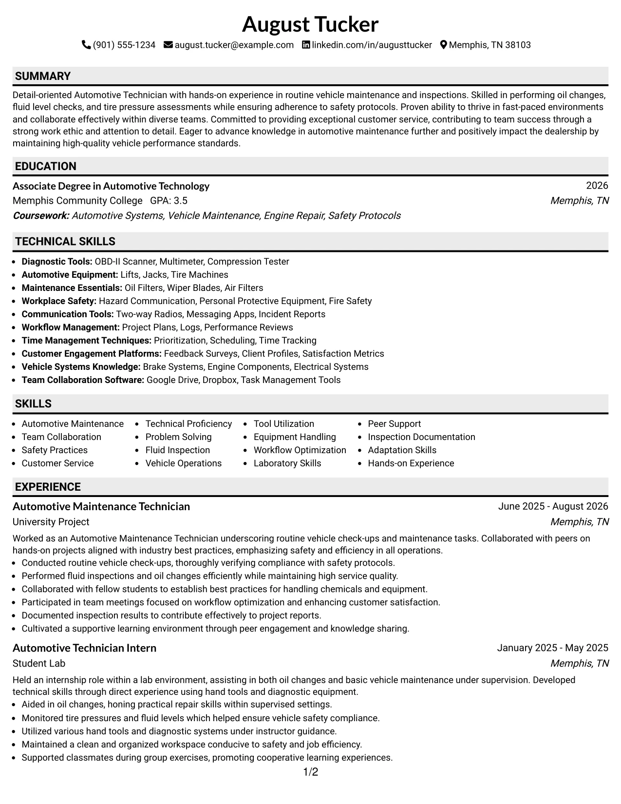 Resume Example Page 1