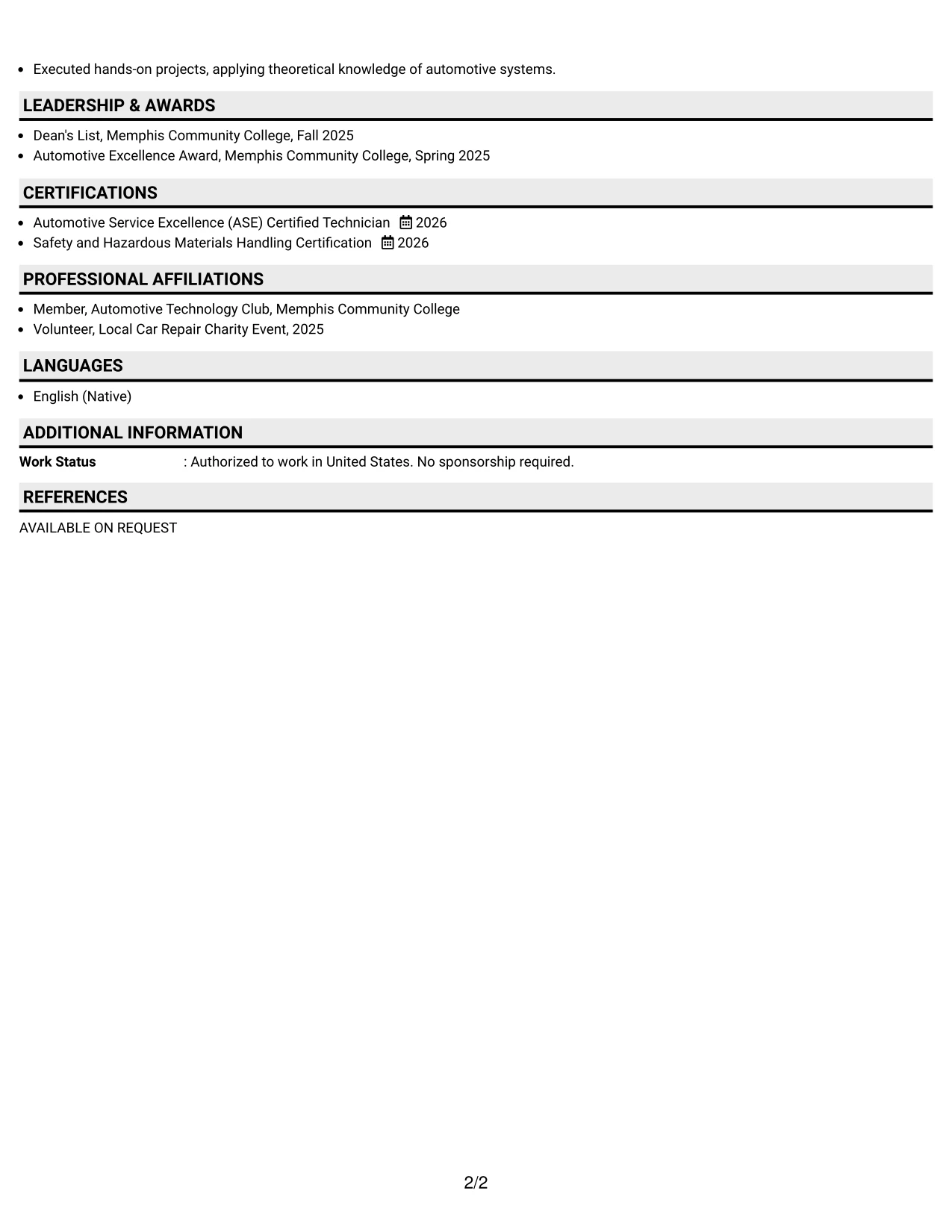 Resume Example Page 2