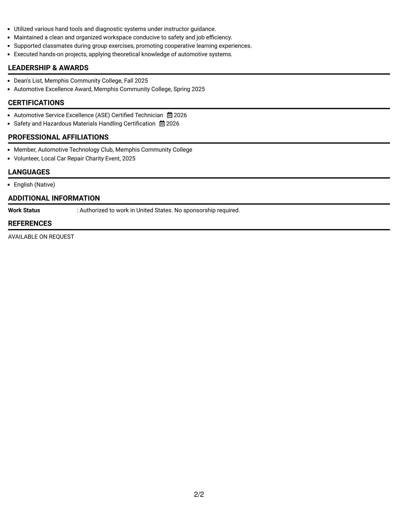 Resume Example Page 2