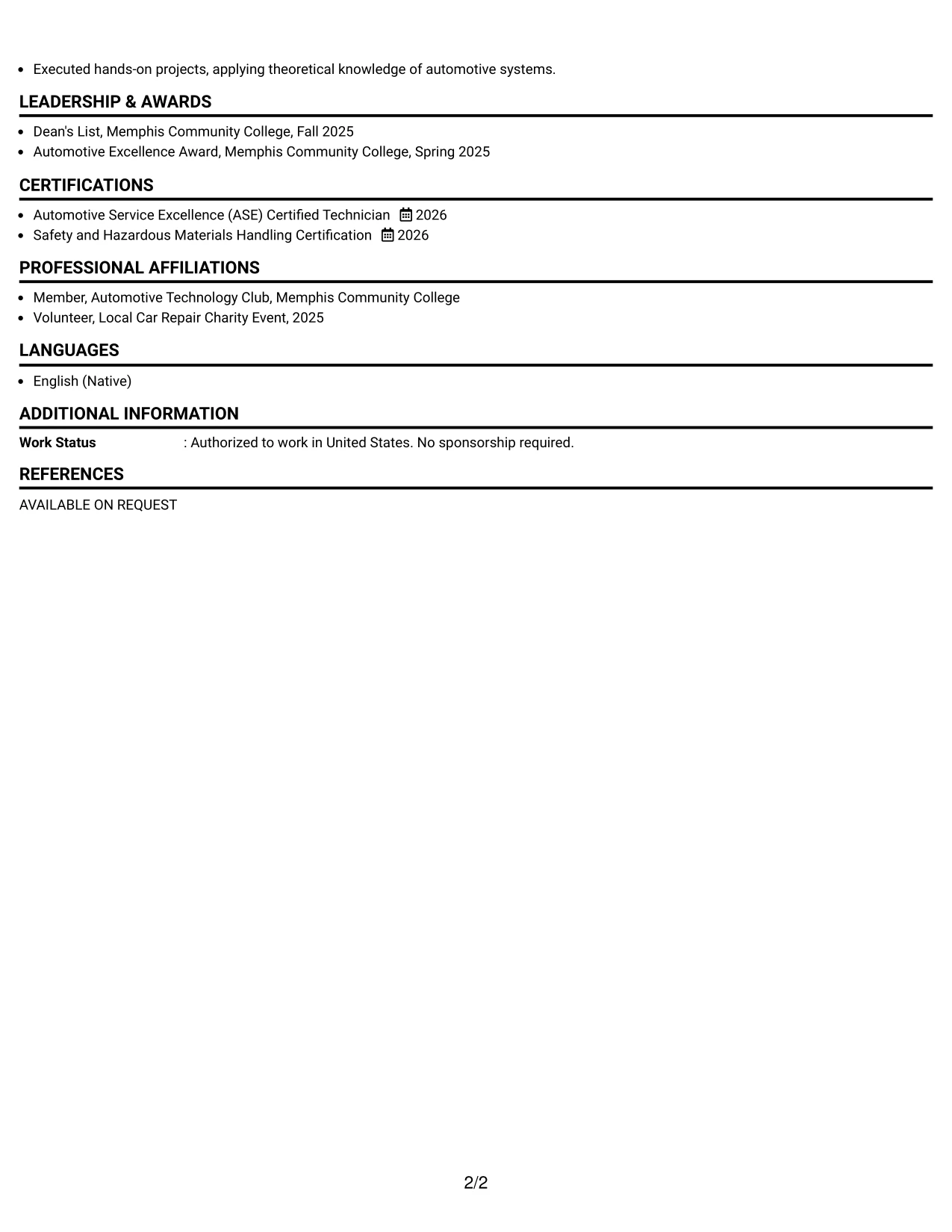 Resume Example Page 2