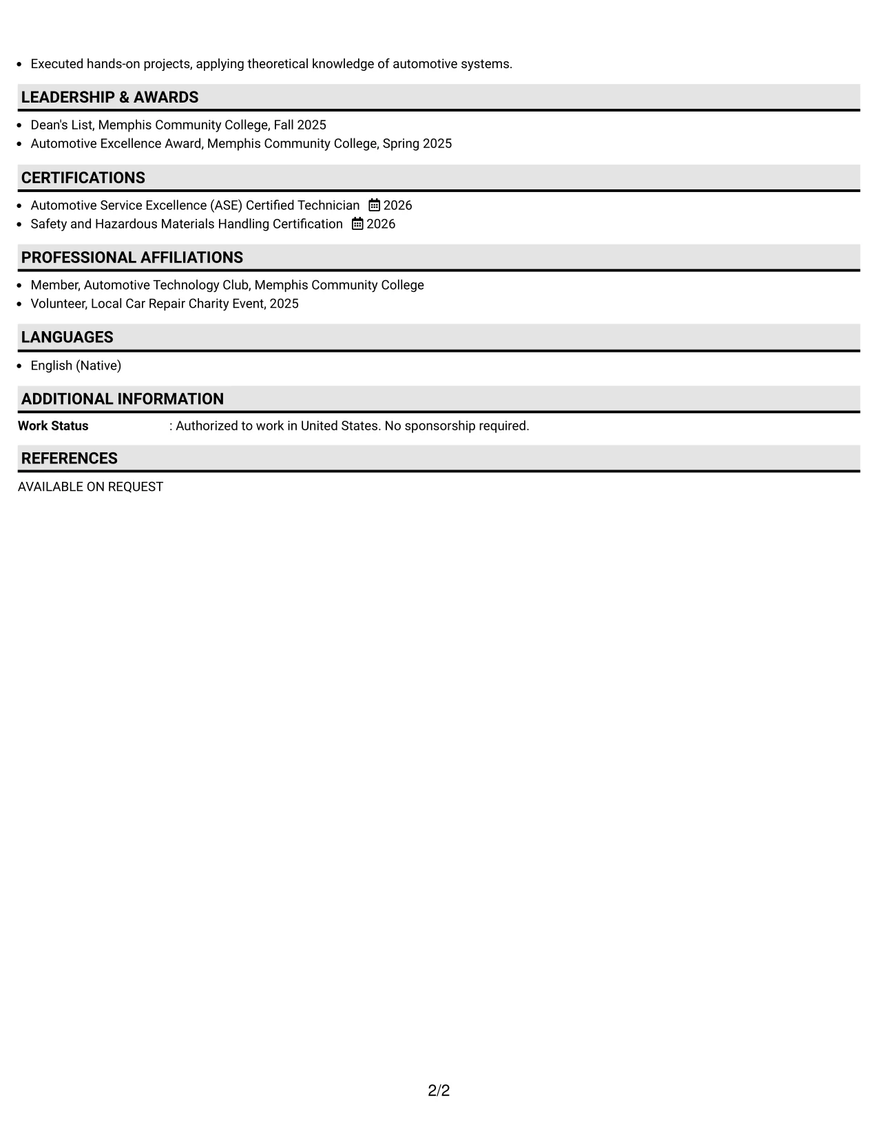 Resume Example Page 2