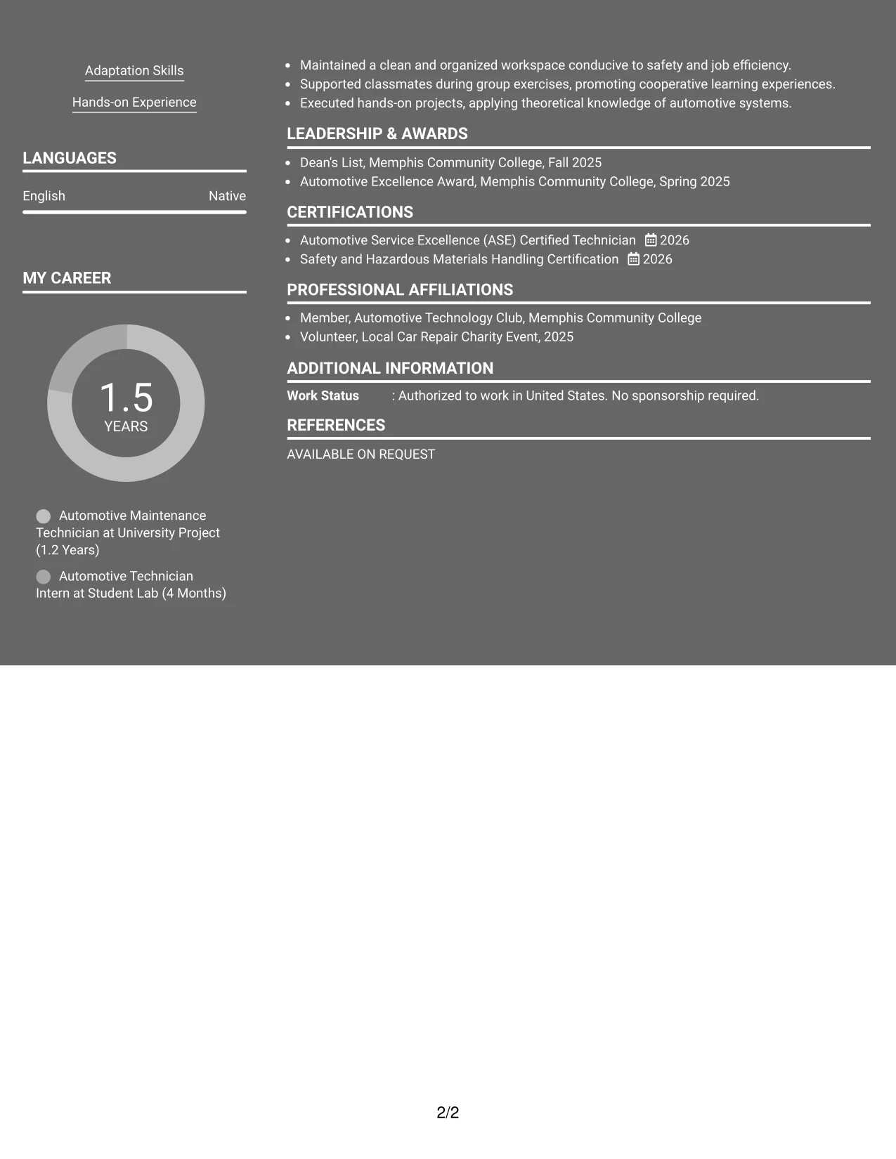 Resume Example Page 2