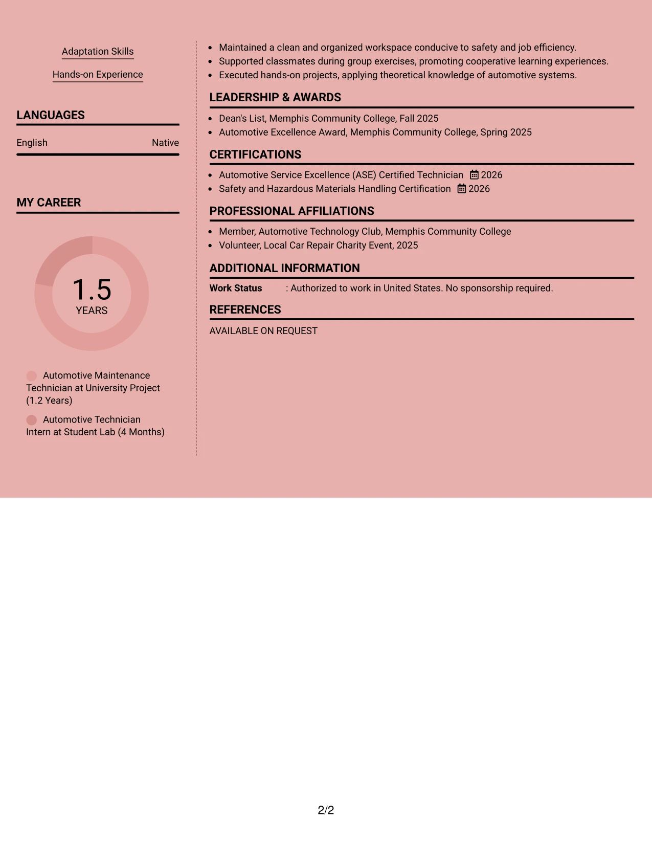 Resume Example Page 2