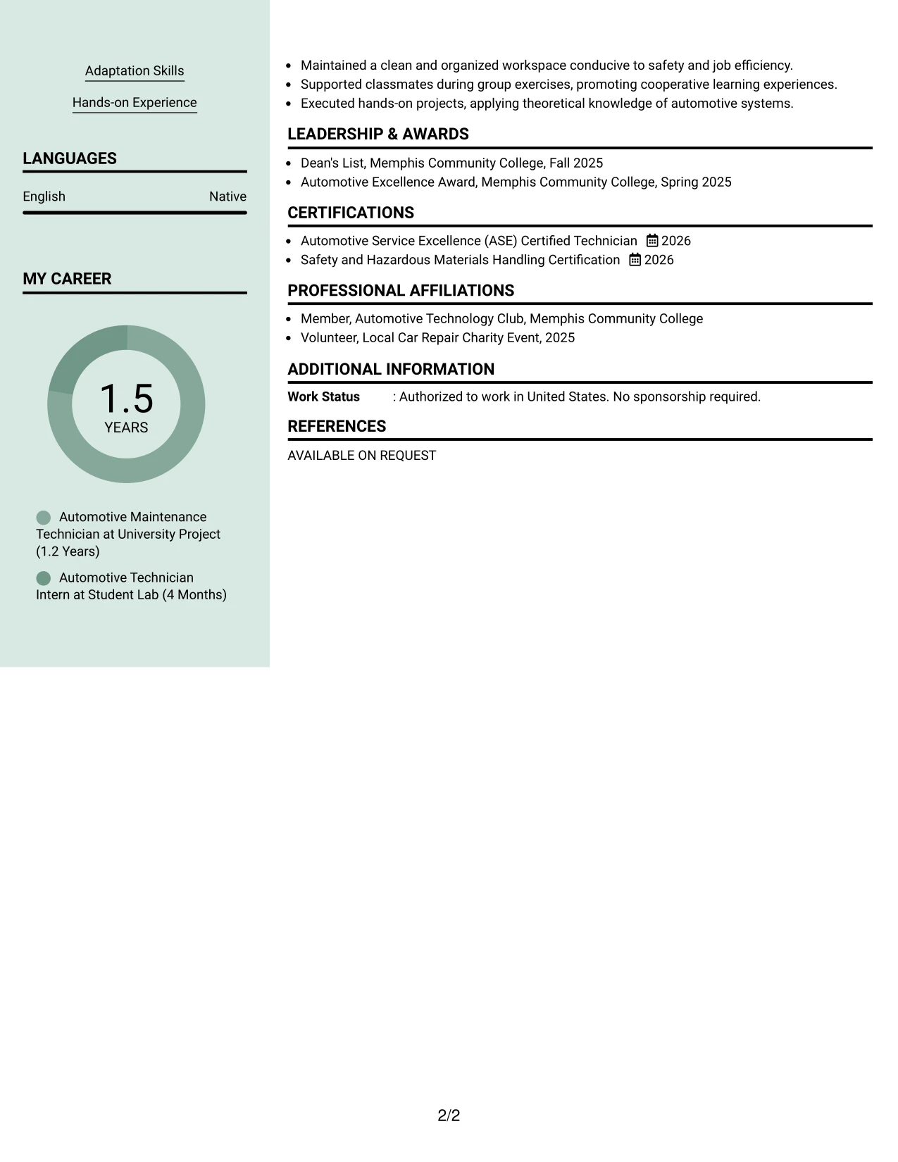Resume Example Page 2