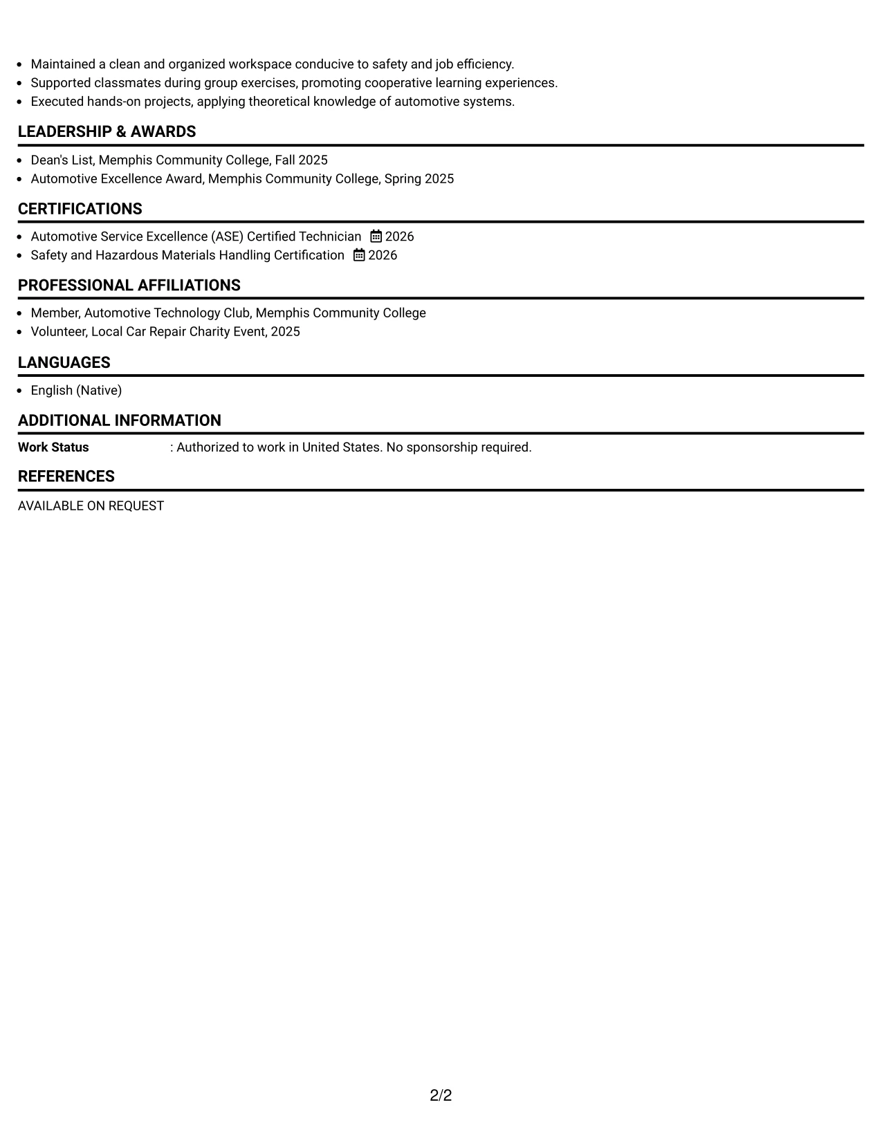 Resume Example Page 2