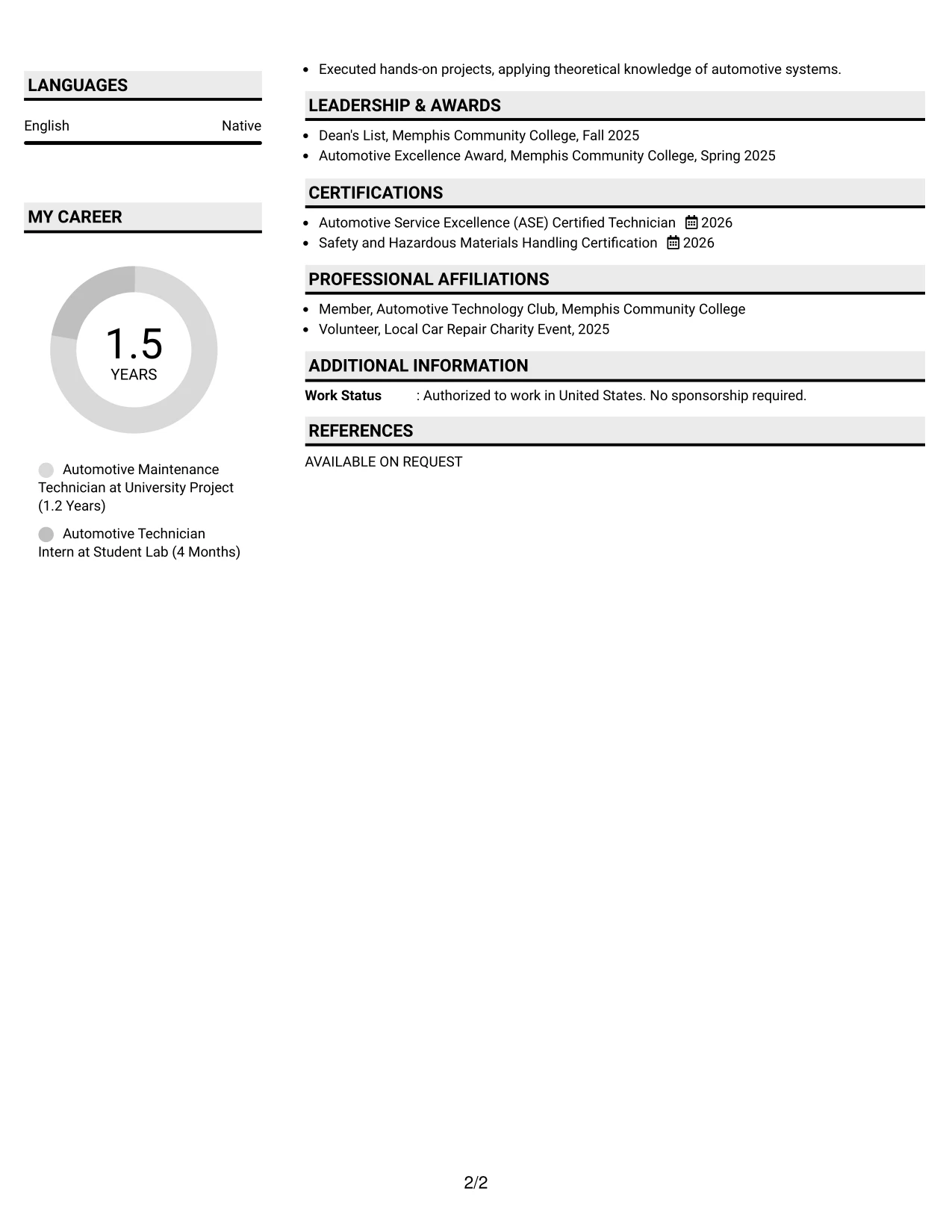 Resume Example Page 2