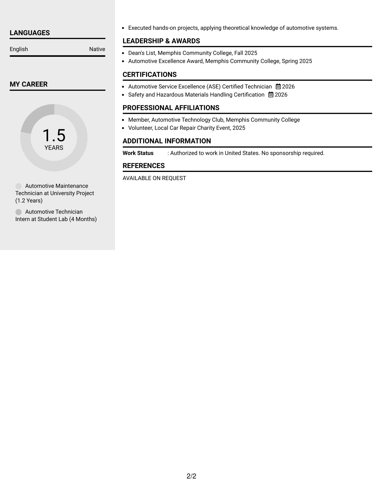 Resume Example Page 2