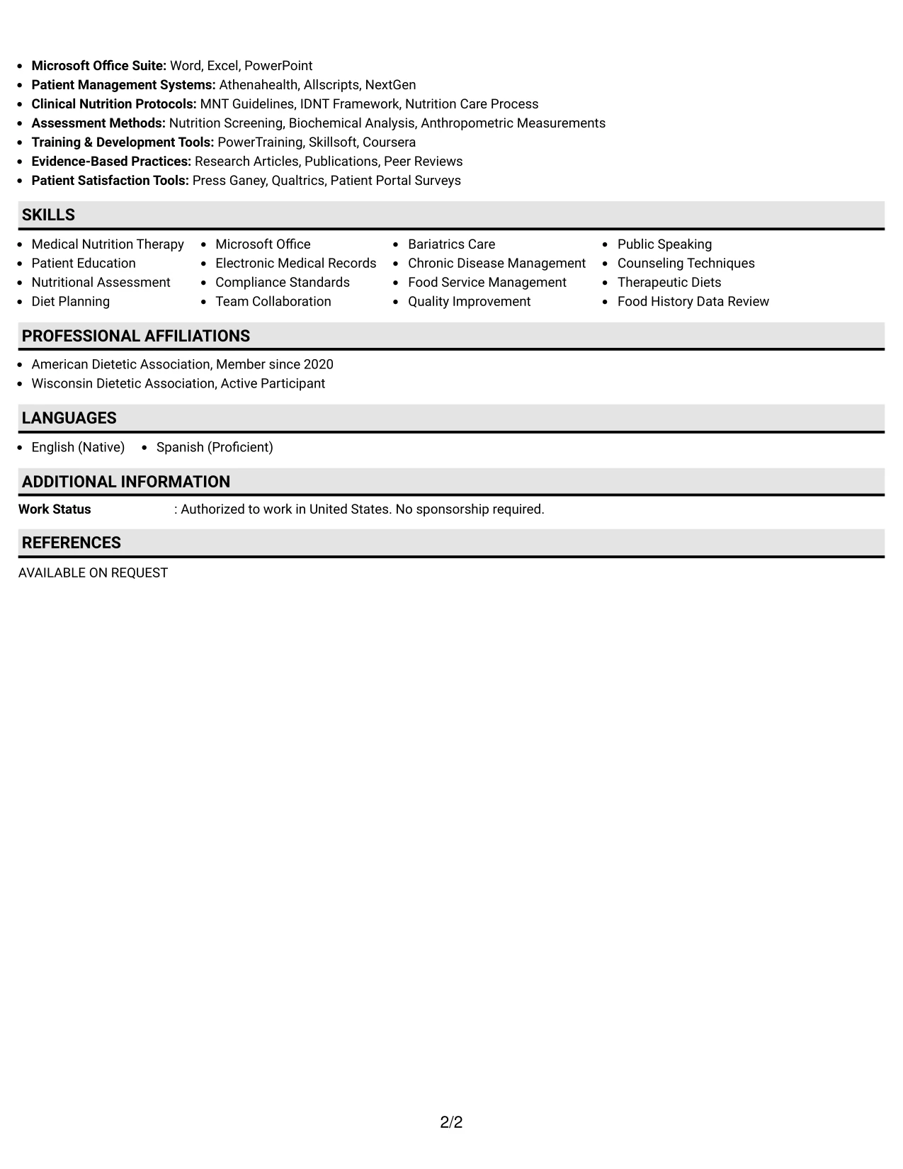 Resume Example Page 2