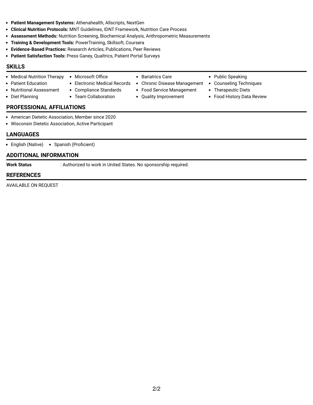 Resume Example Page 2