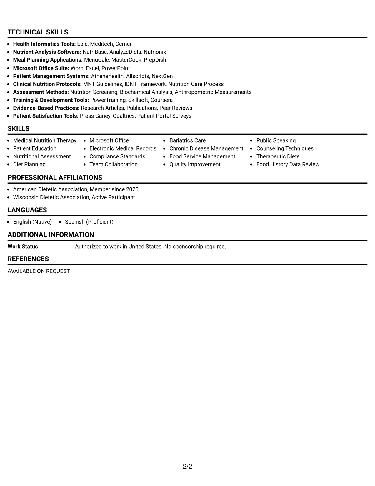 Resume Example Page 2