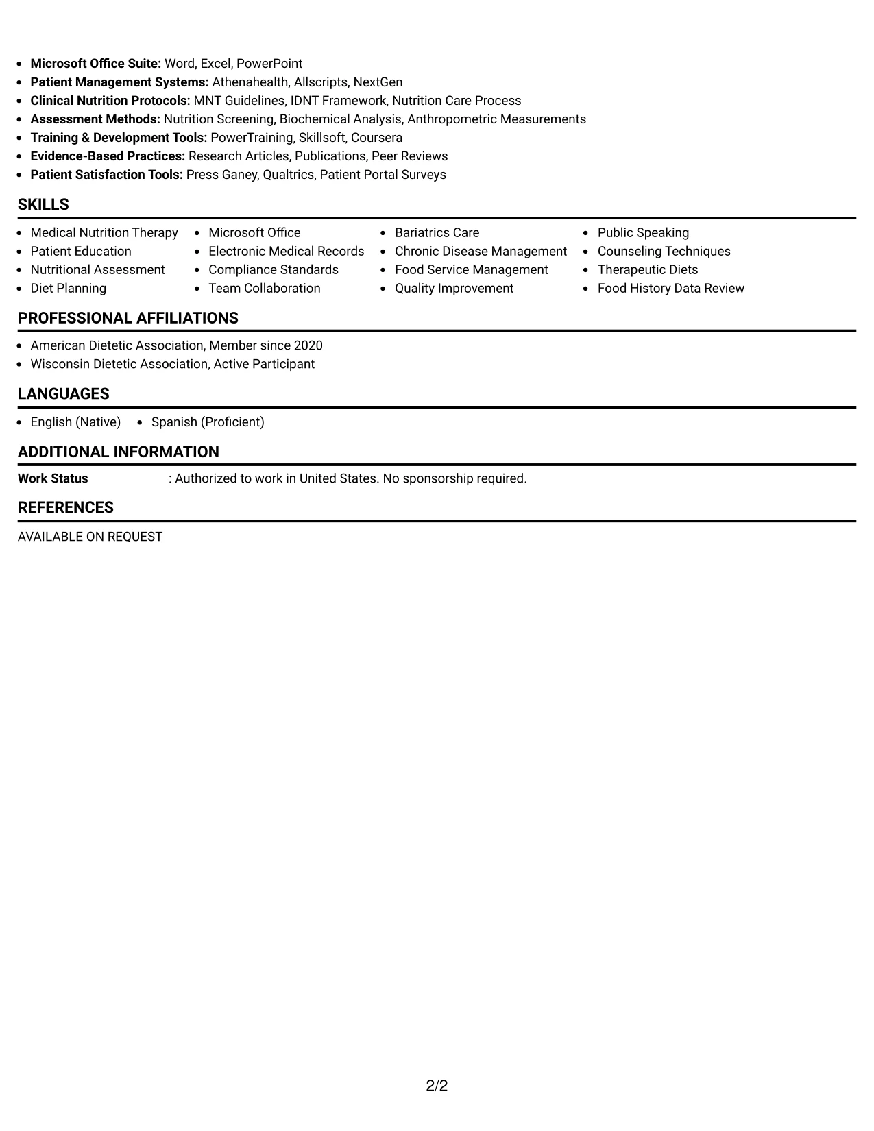 Resume Example Page 2