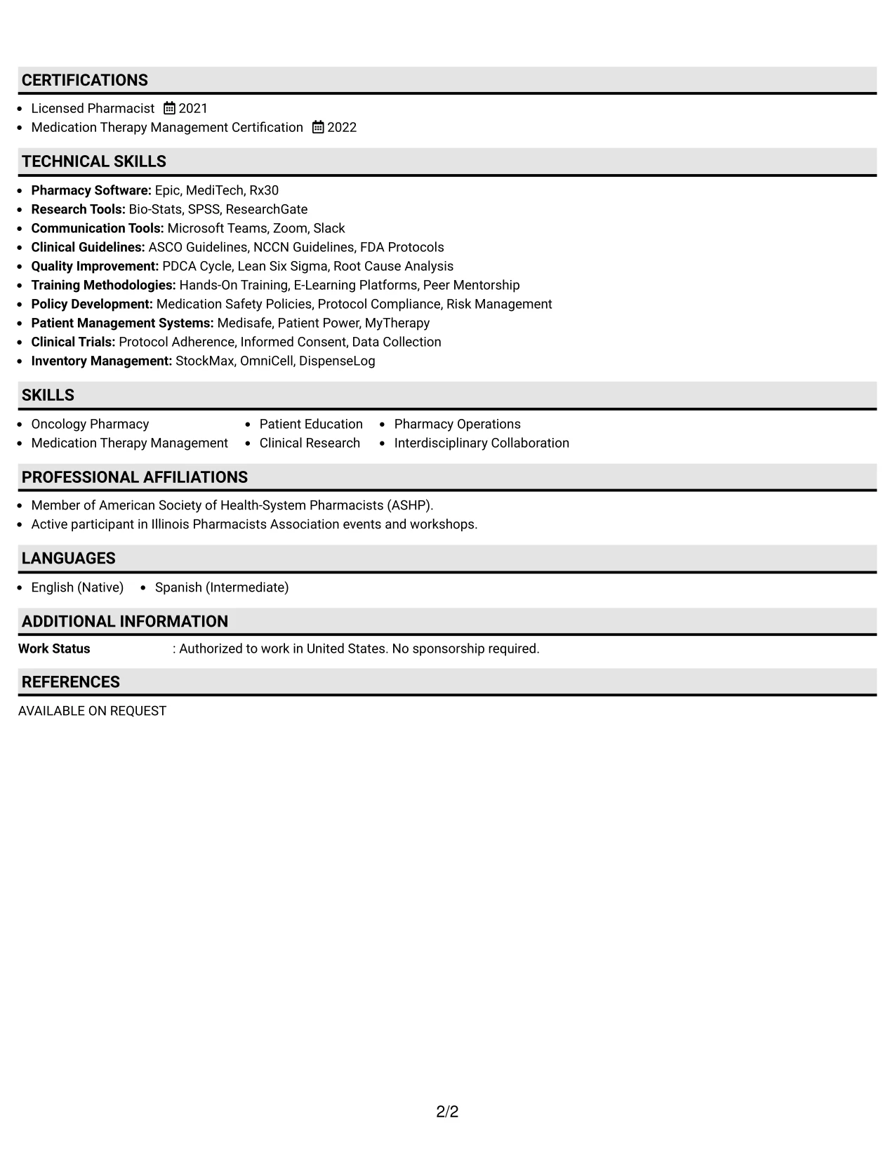 Resume Example Page 2