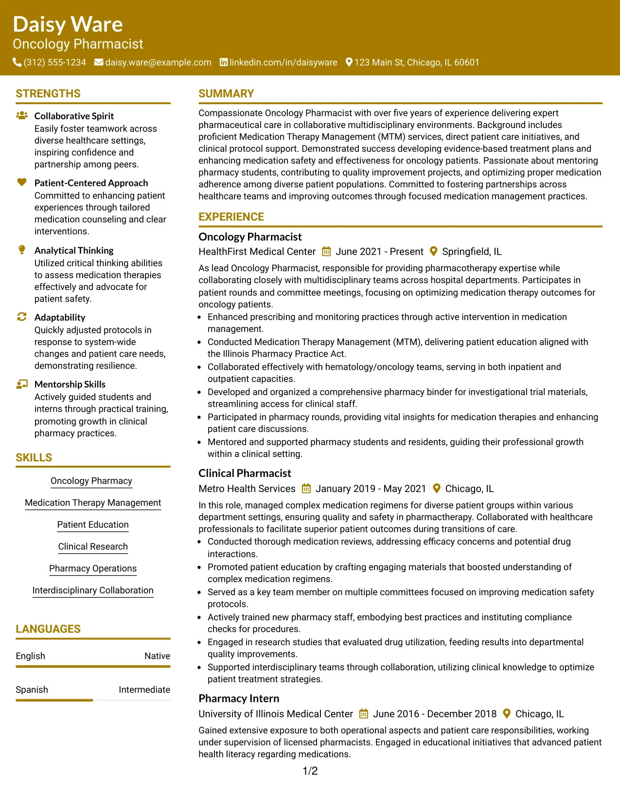 Resume Example Page 1