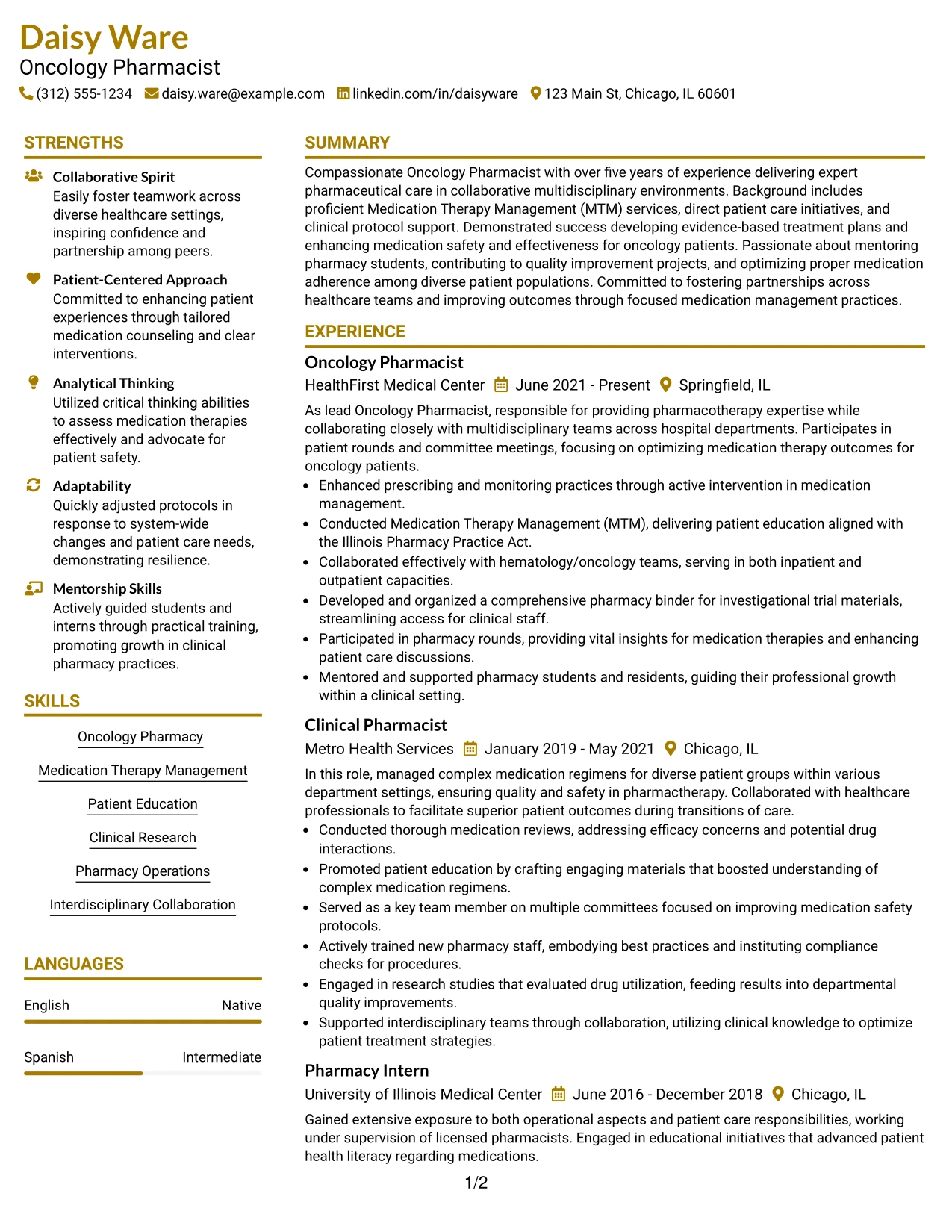 Resume Example Page 1