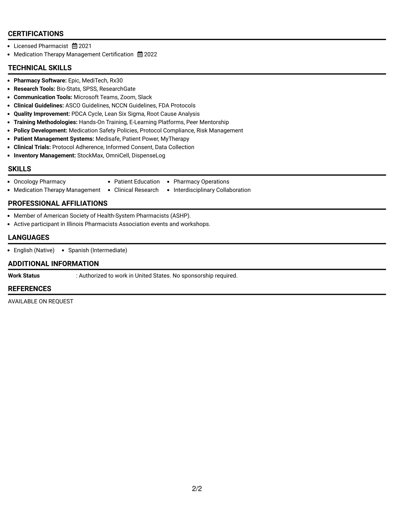Resume Example Page 2