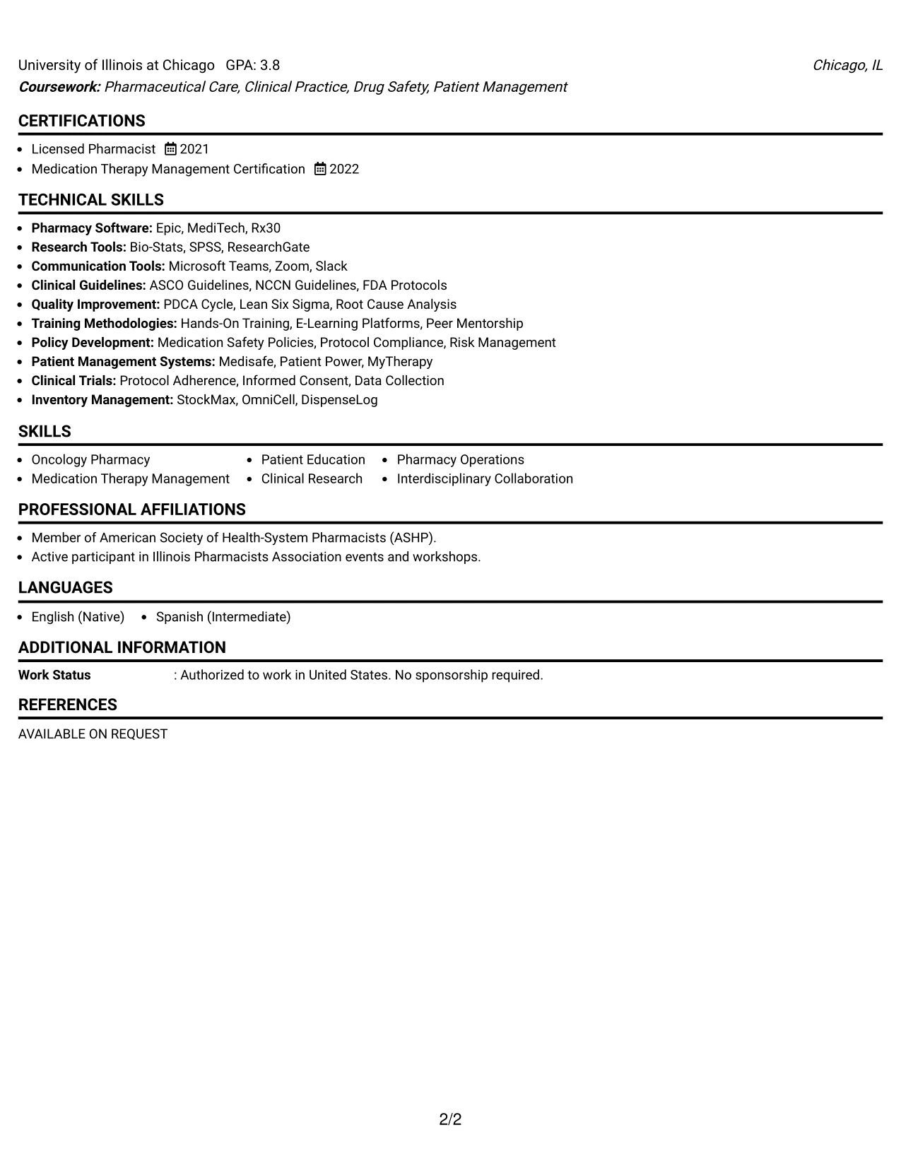 Resume Example Page 2