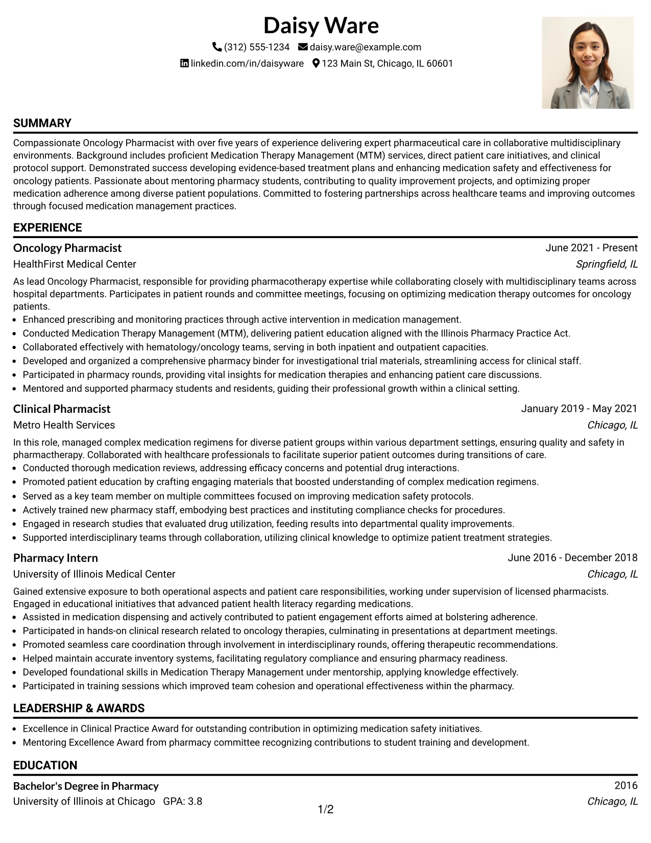 Resume Example Page 1