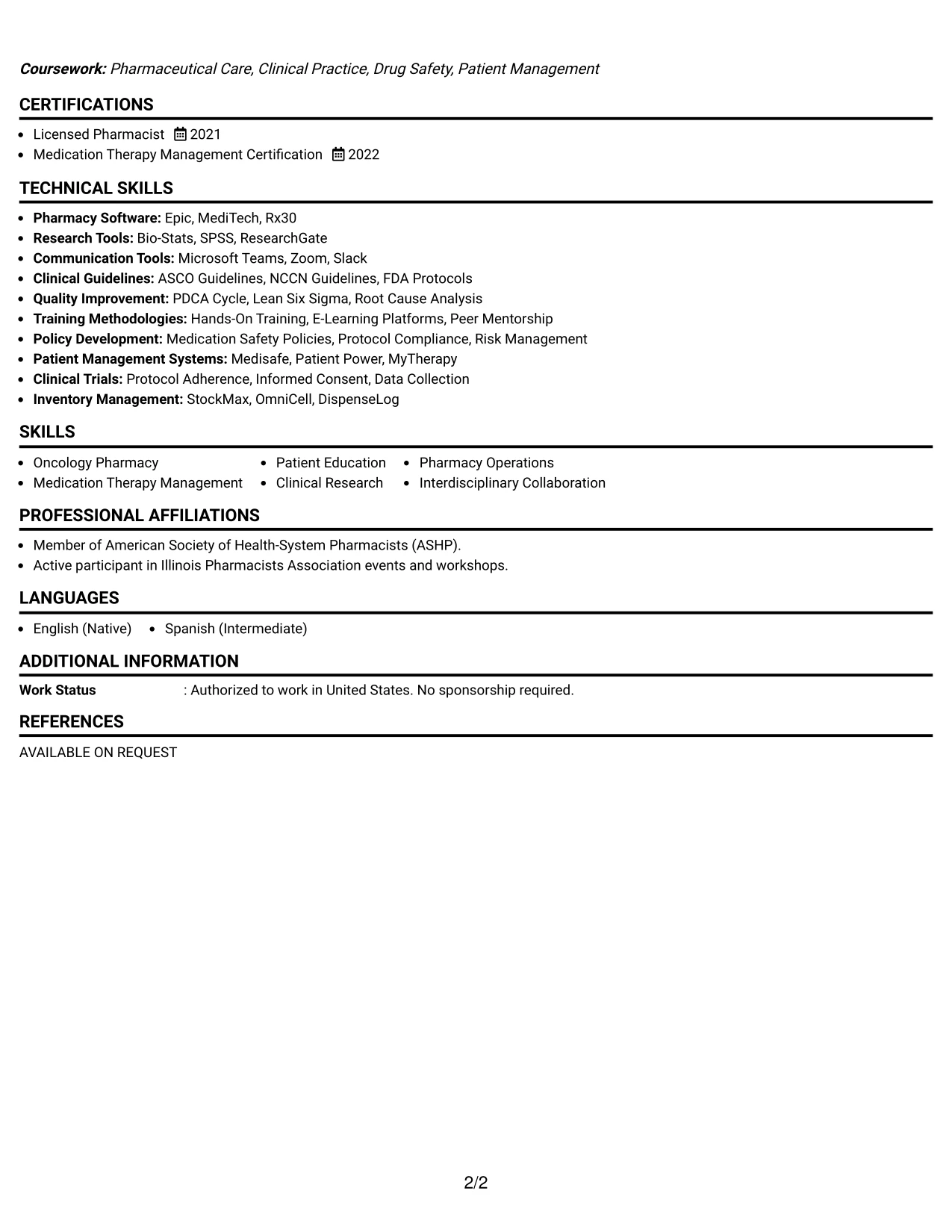 Resume Example Page 2