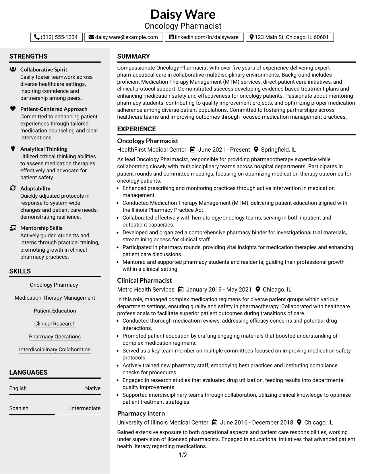 Resume Example Page 1