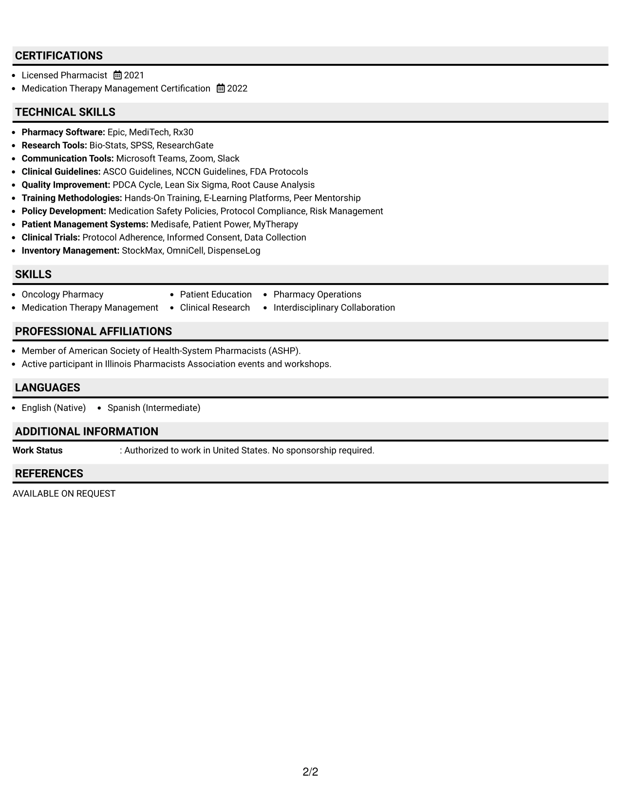Resume Example Page 2