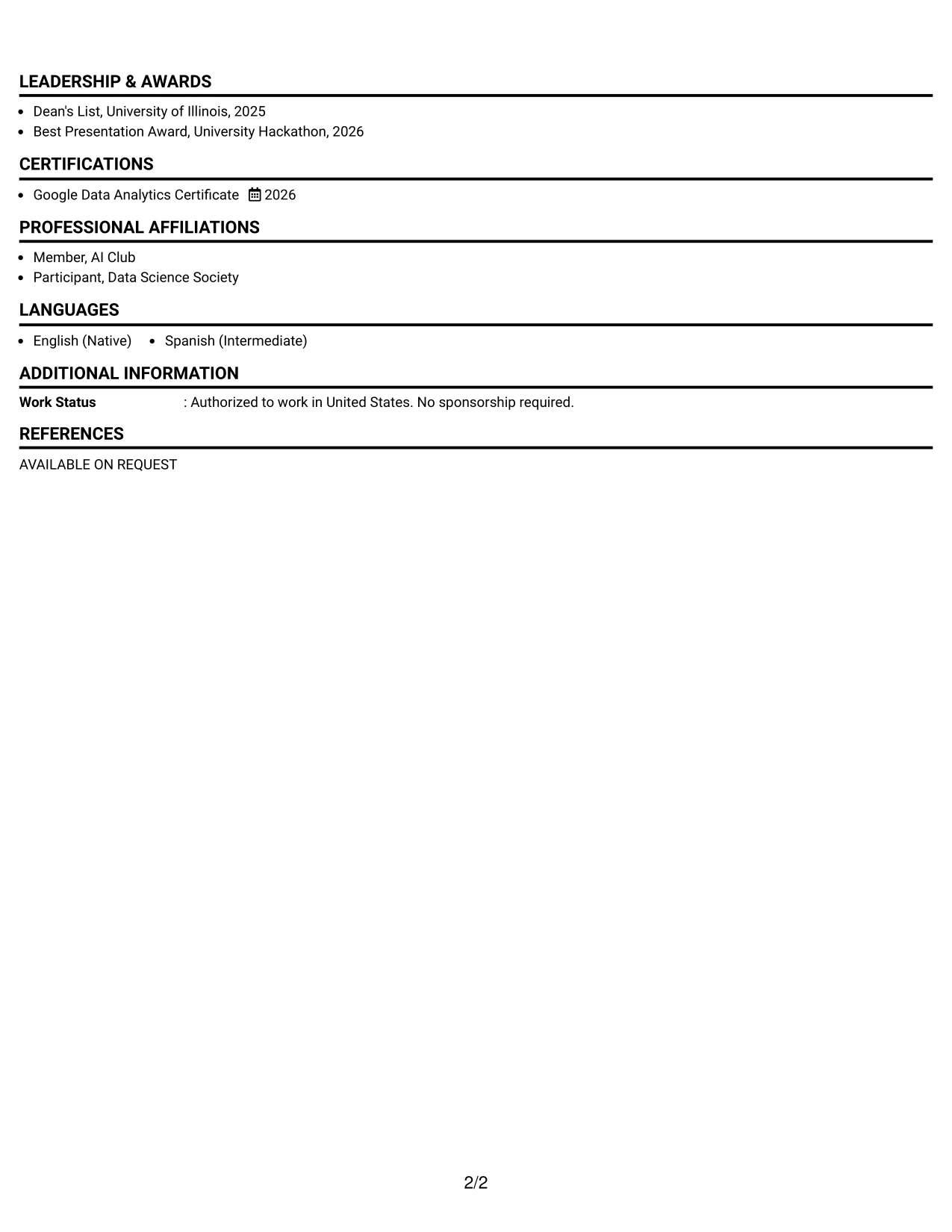 Resume Example Page 2