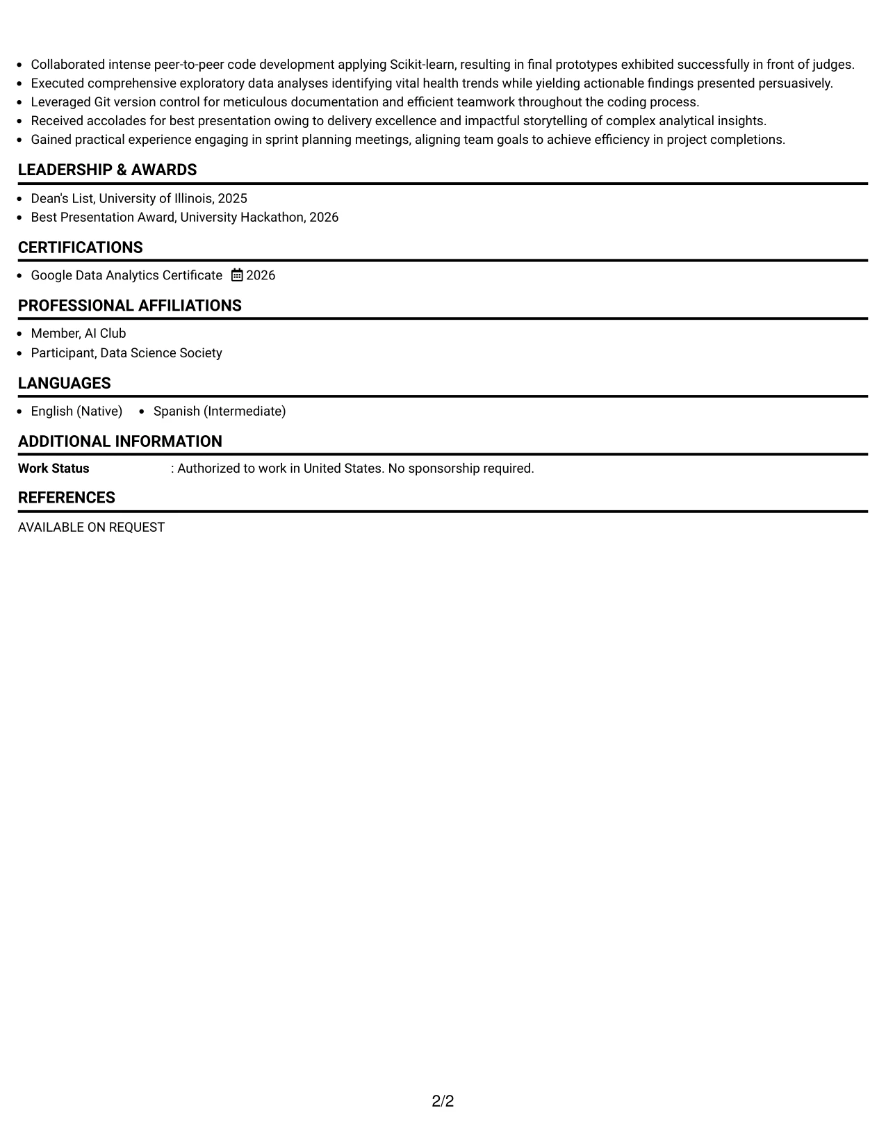 Resume Example Page 2