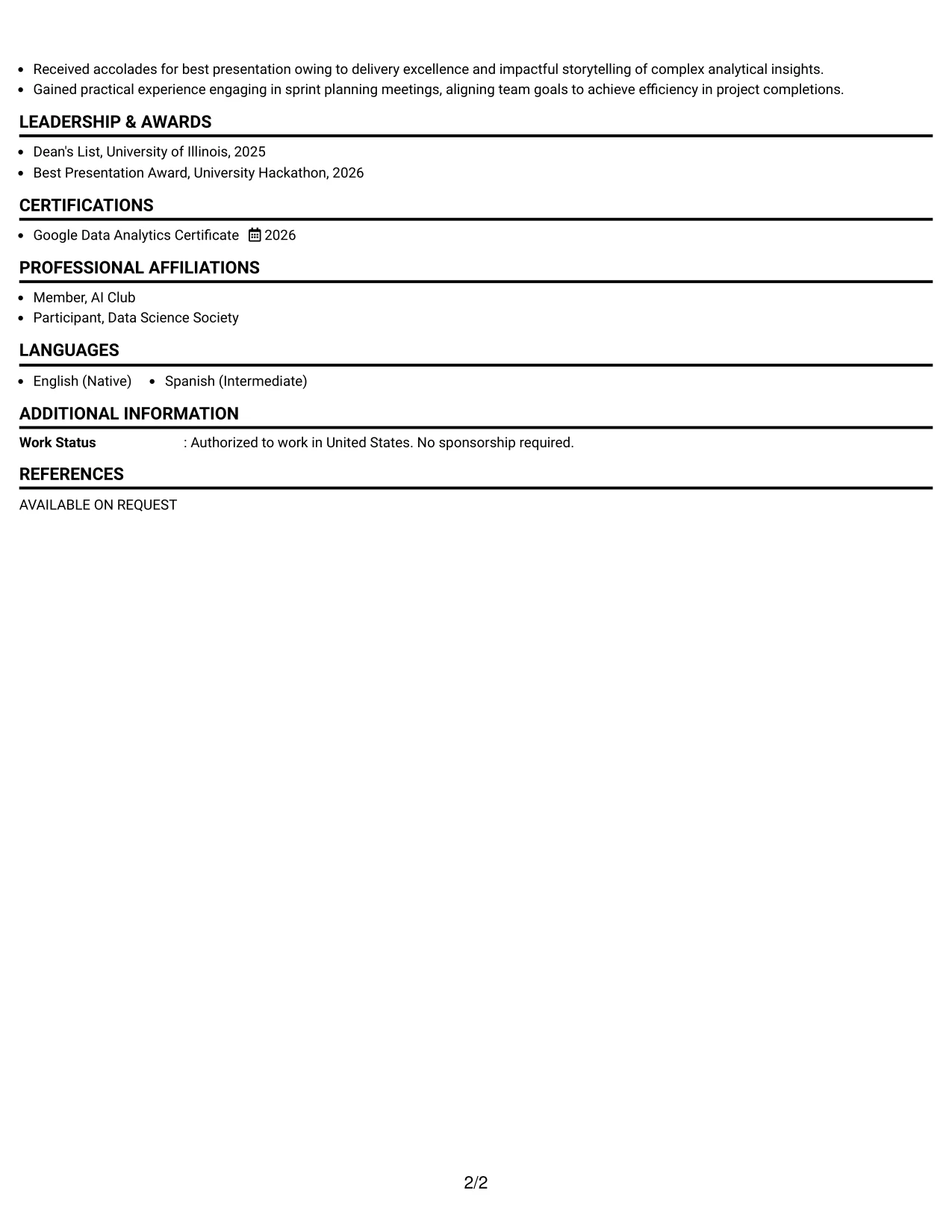 Resume Example Page 2