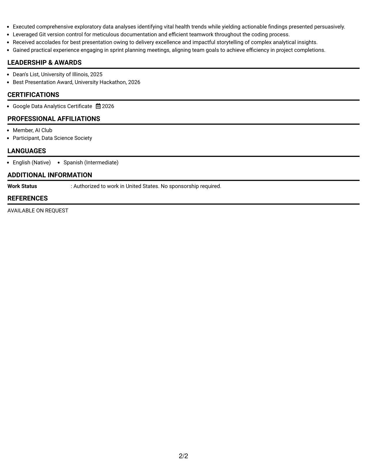 Resume Example Page 2
