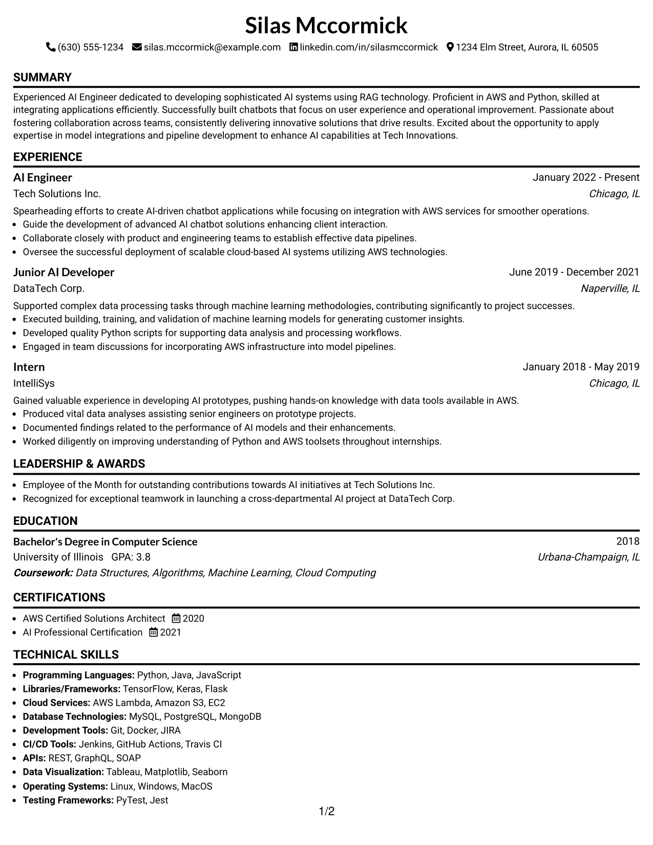 Resume Example Page 1