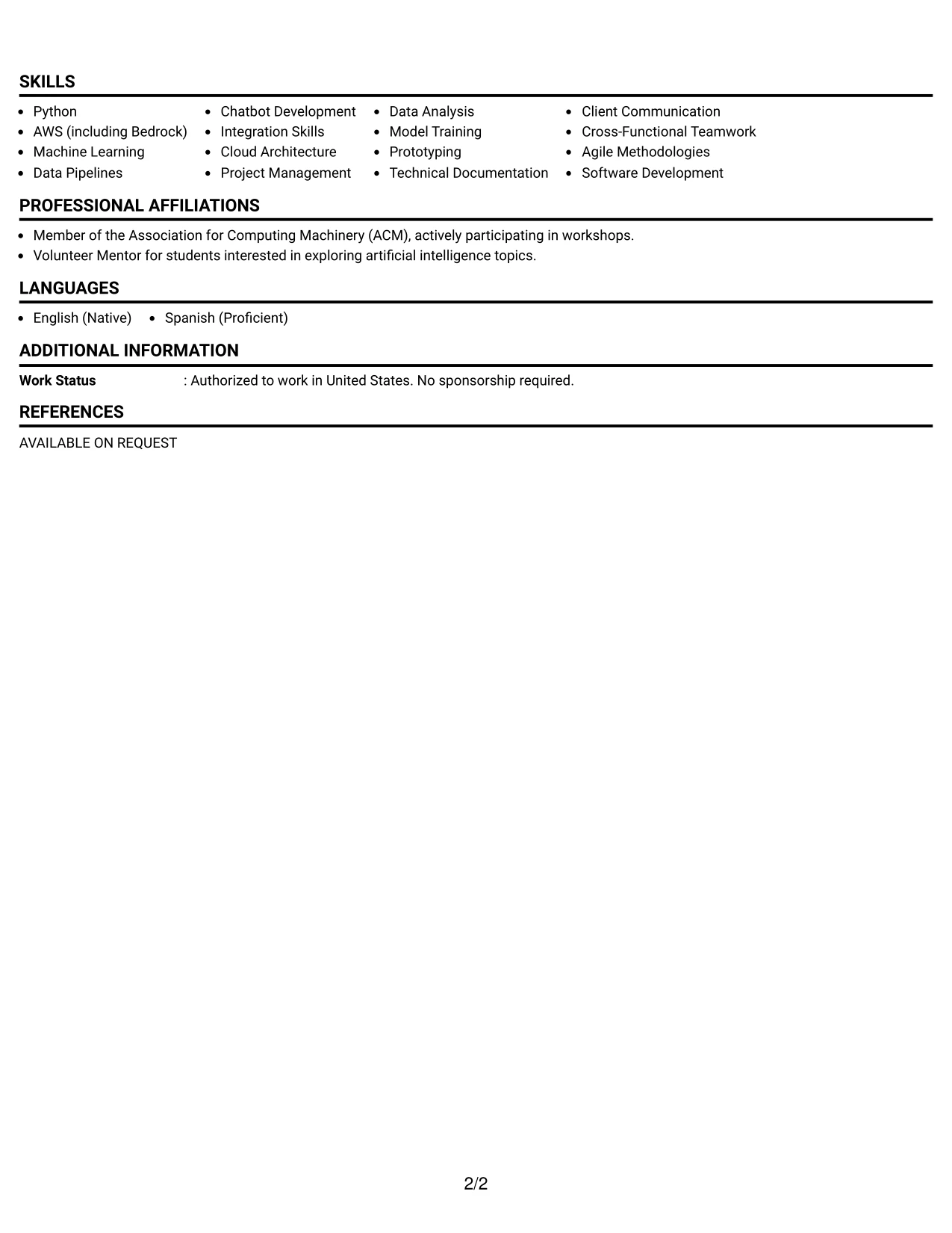 Resume Example Page 2