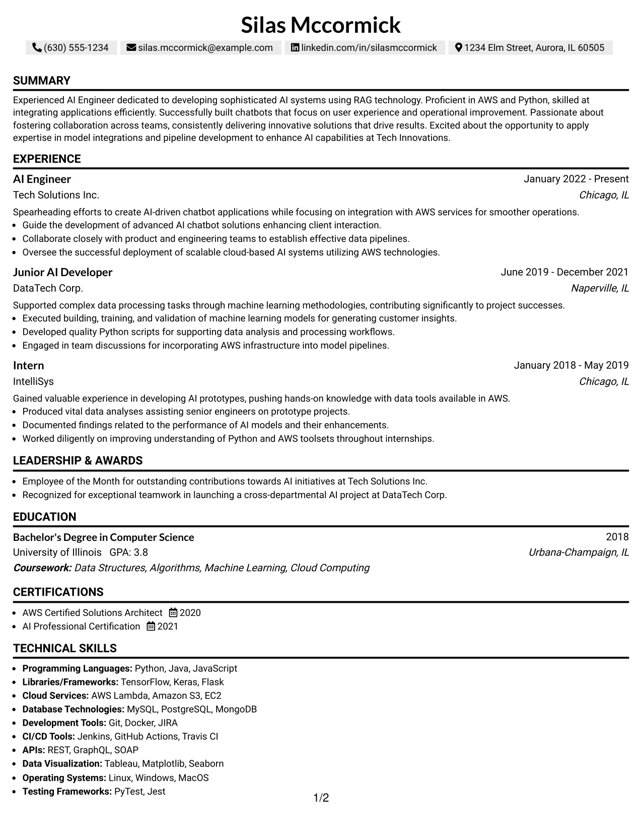 Resume Example Page 1