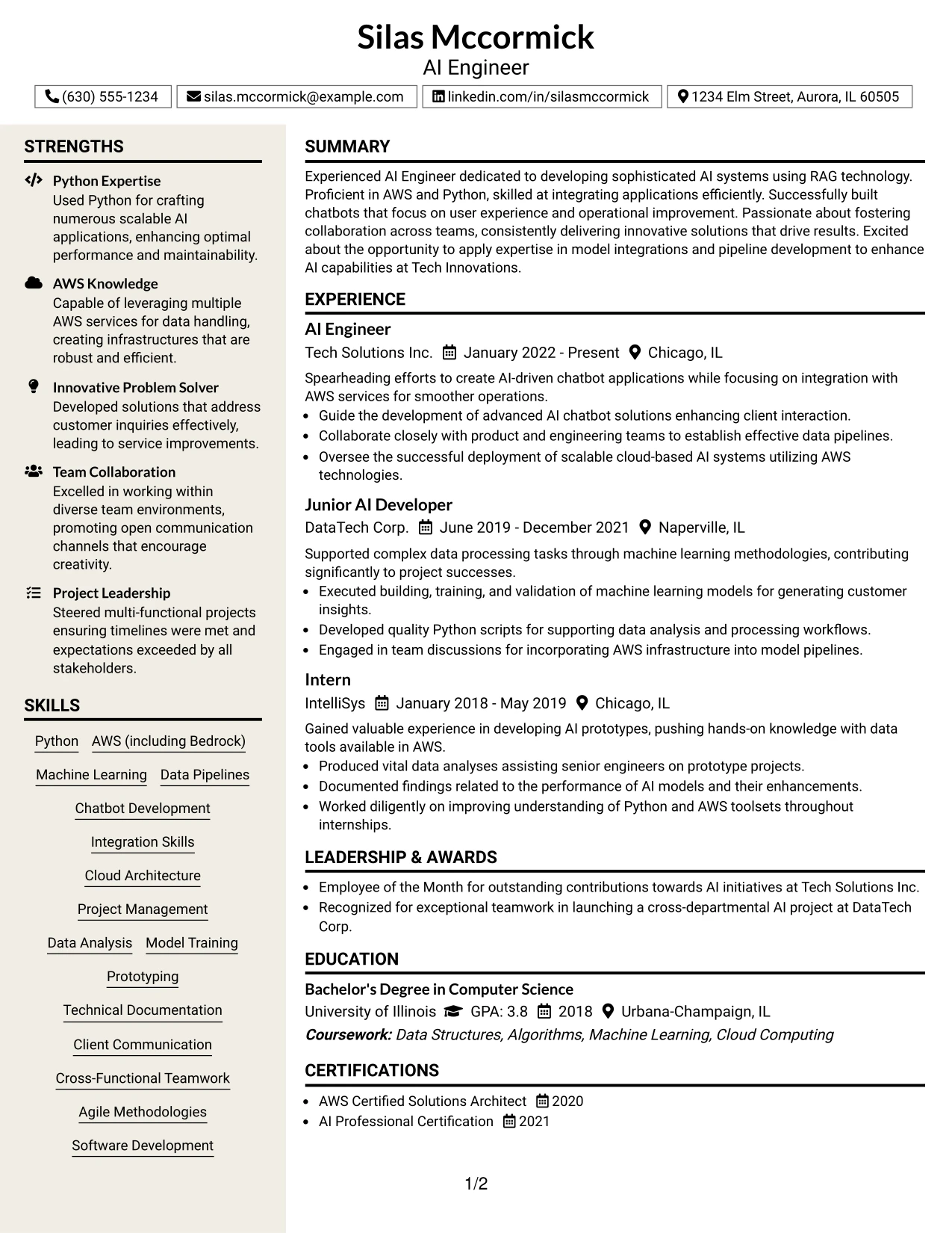 Resume Example Page 1