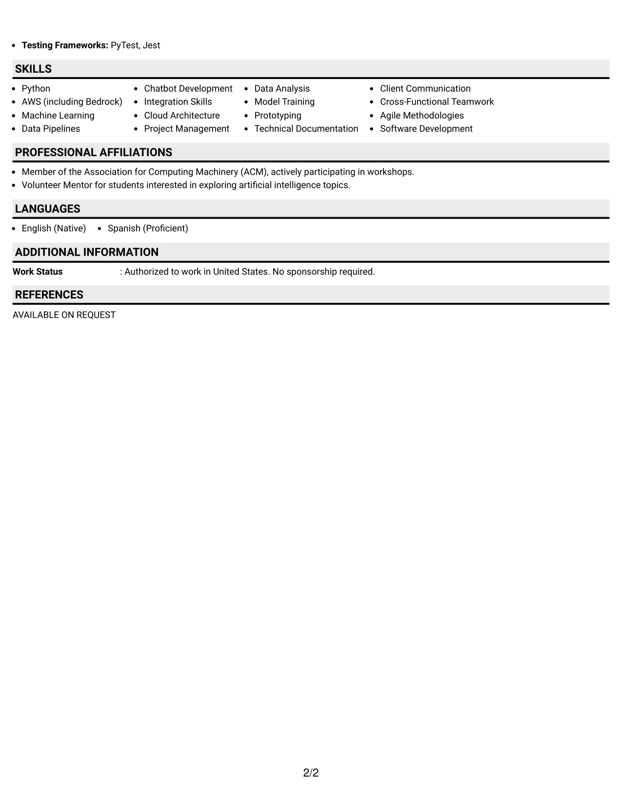 Resume Example Page 2