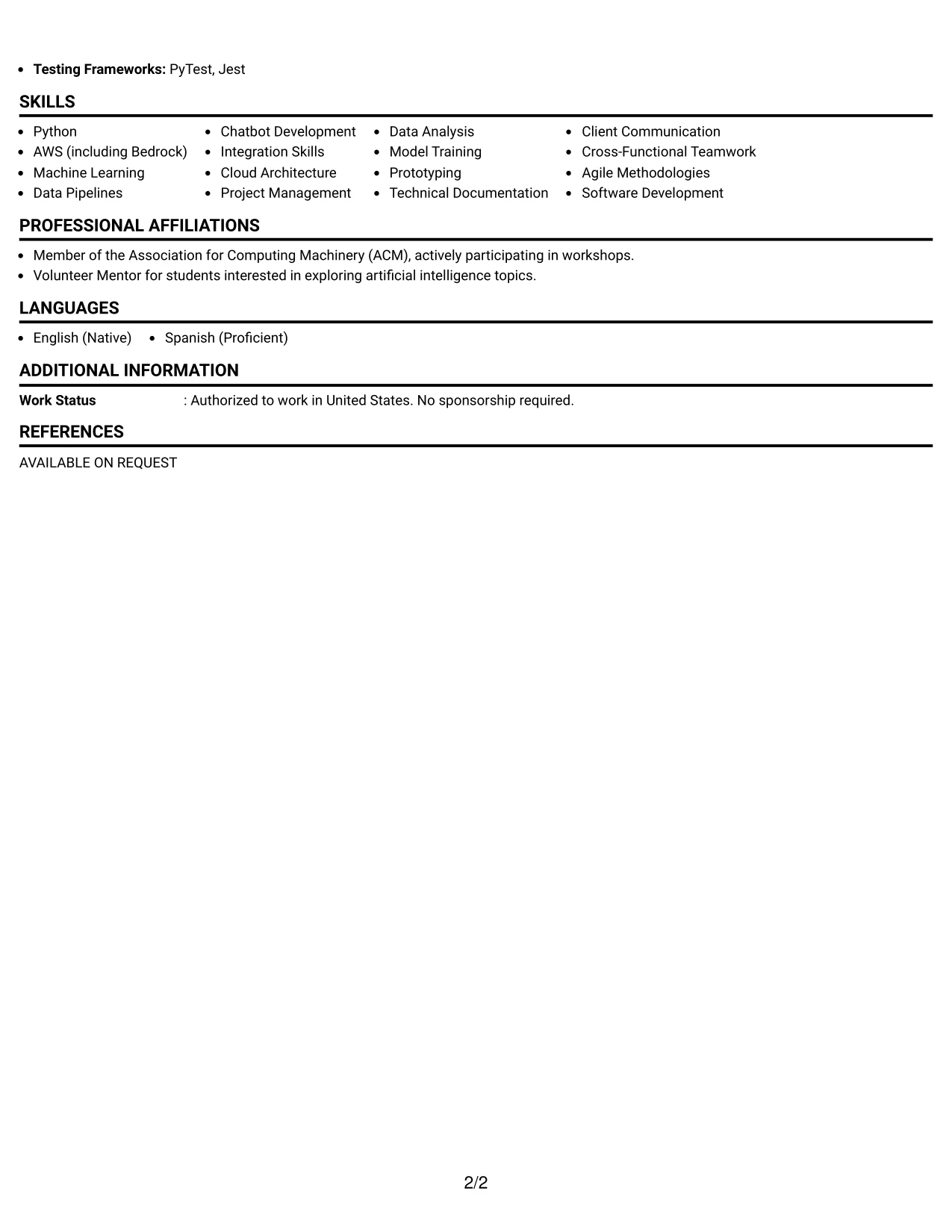 Resume Example Page 2