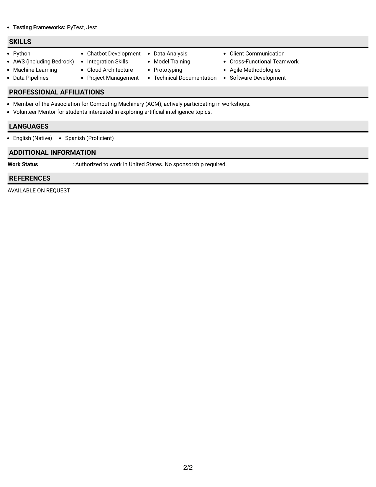 Resume Example Page 2