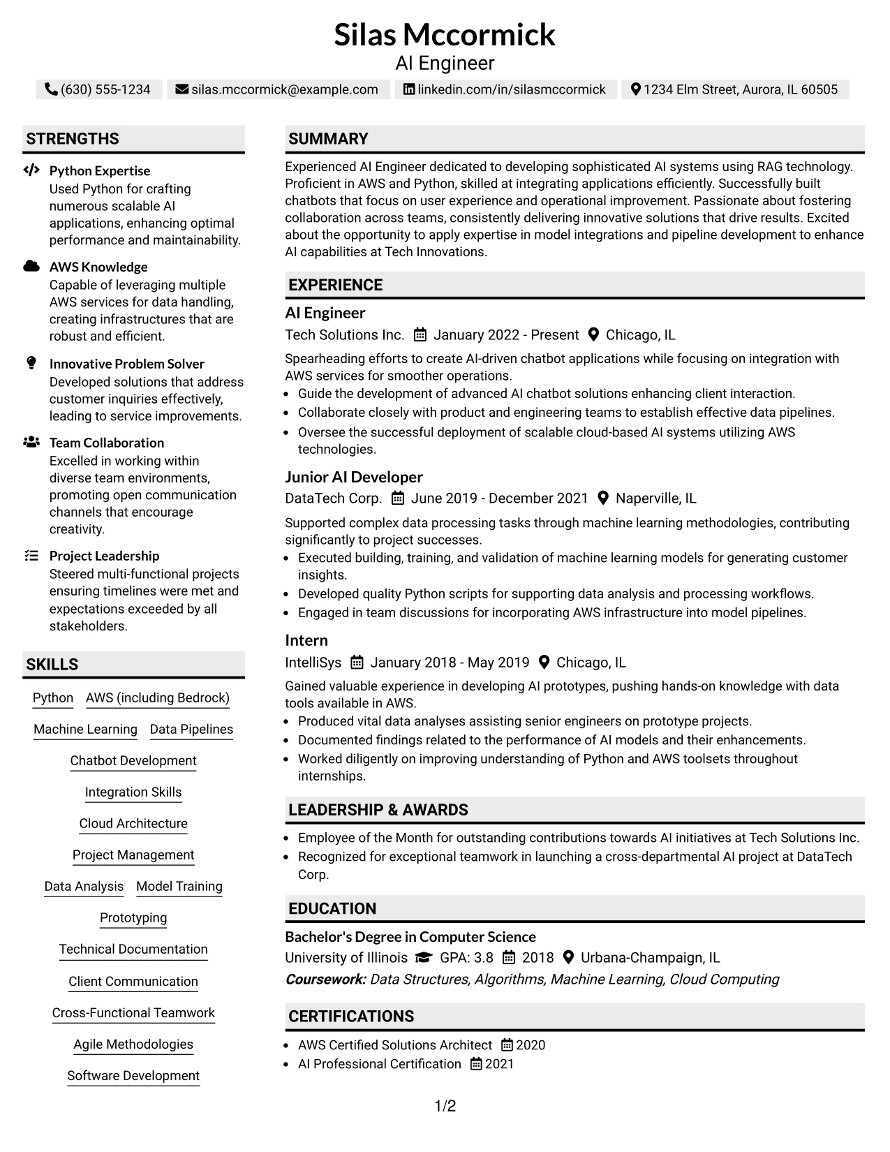 Resume Example Page 1