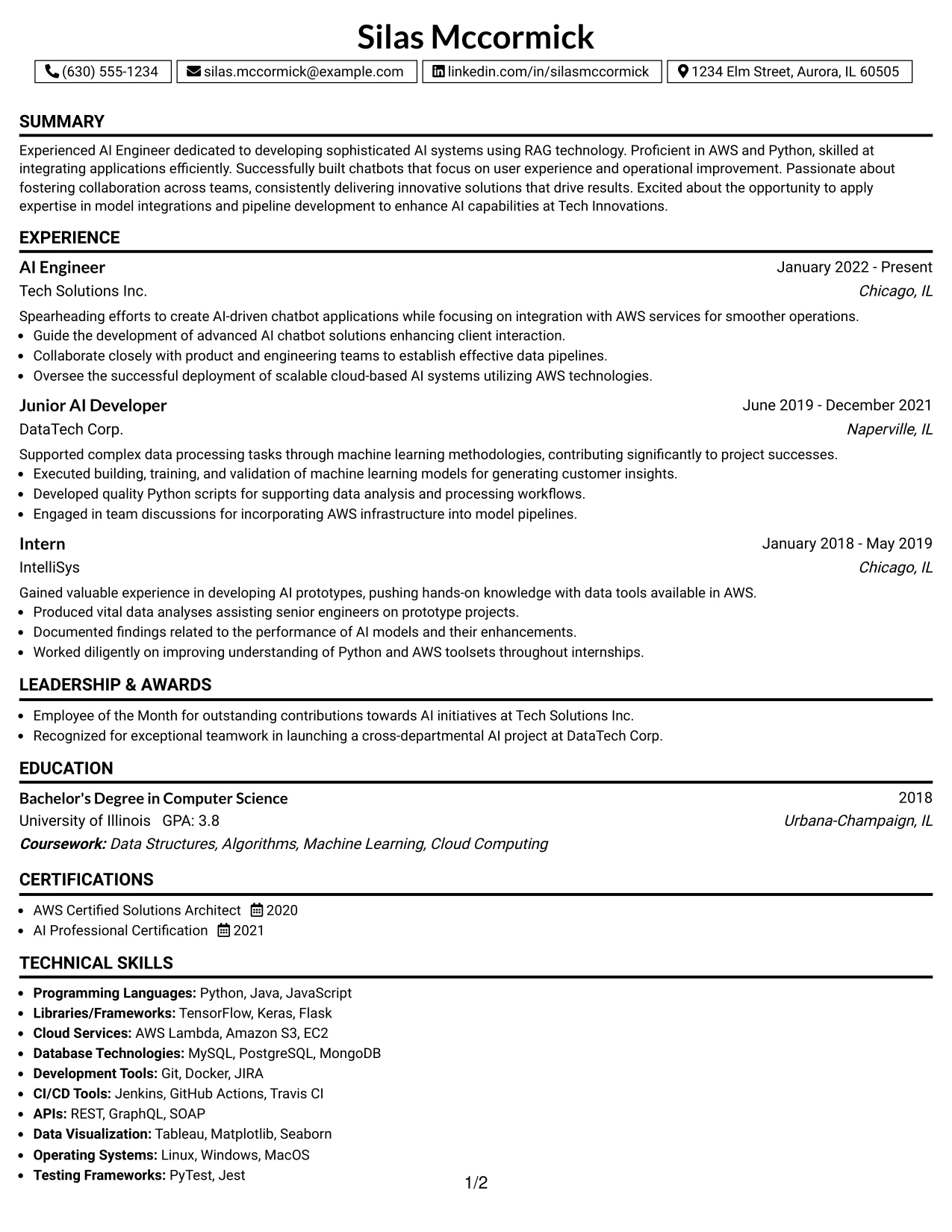 Resume Example Page 1