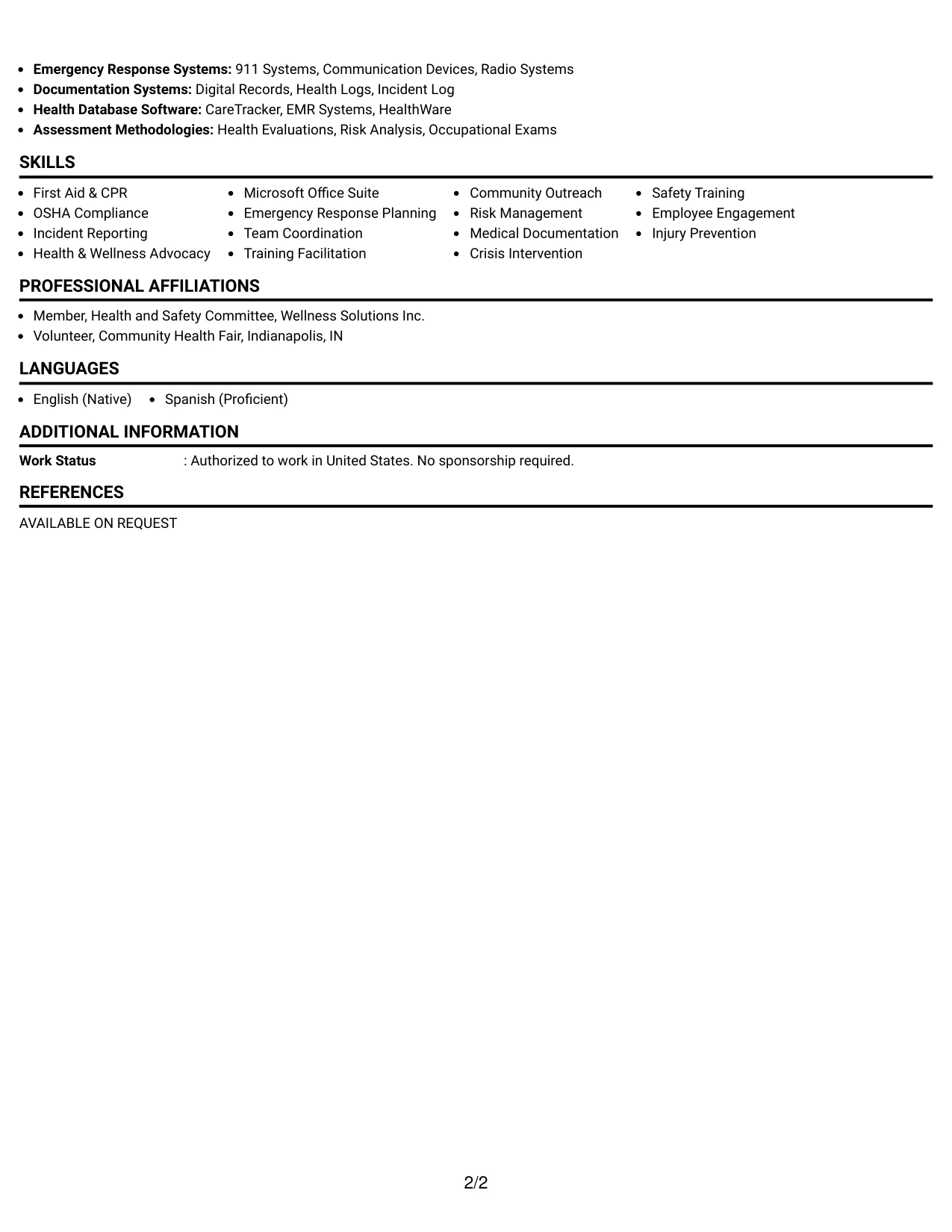 Resume Example Page 2
