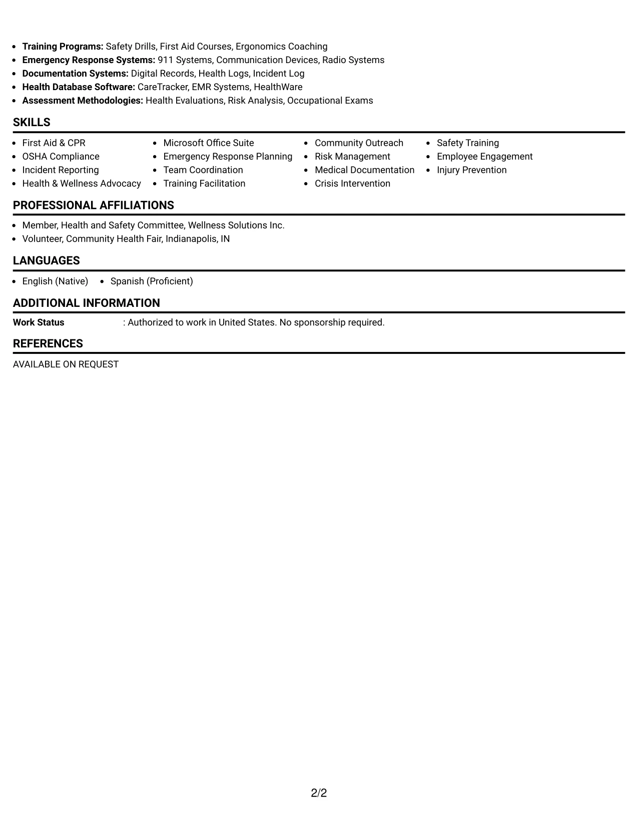 Resume Example Page 2