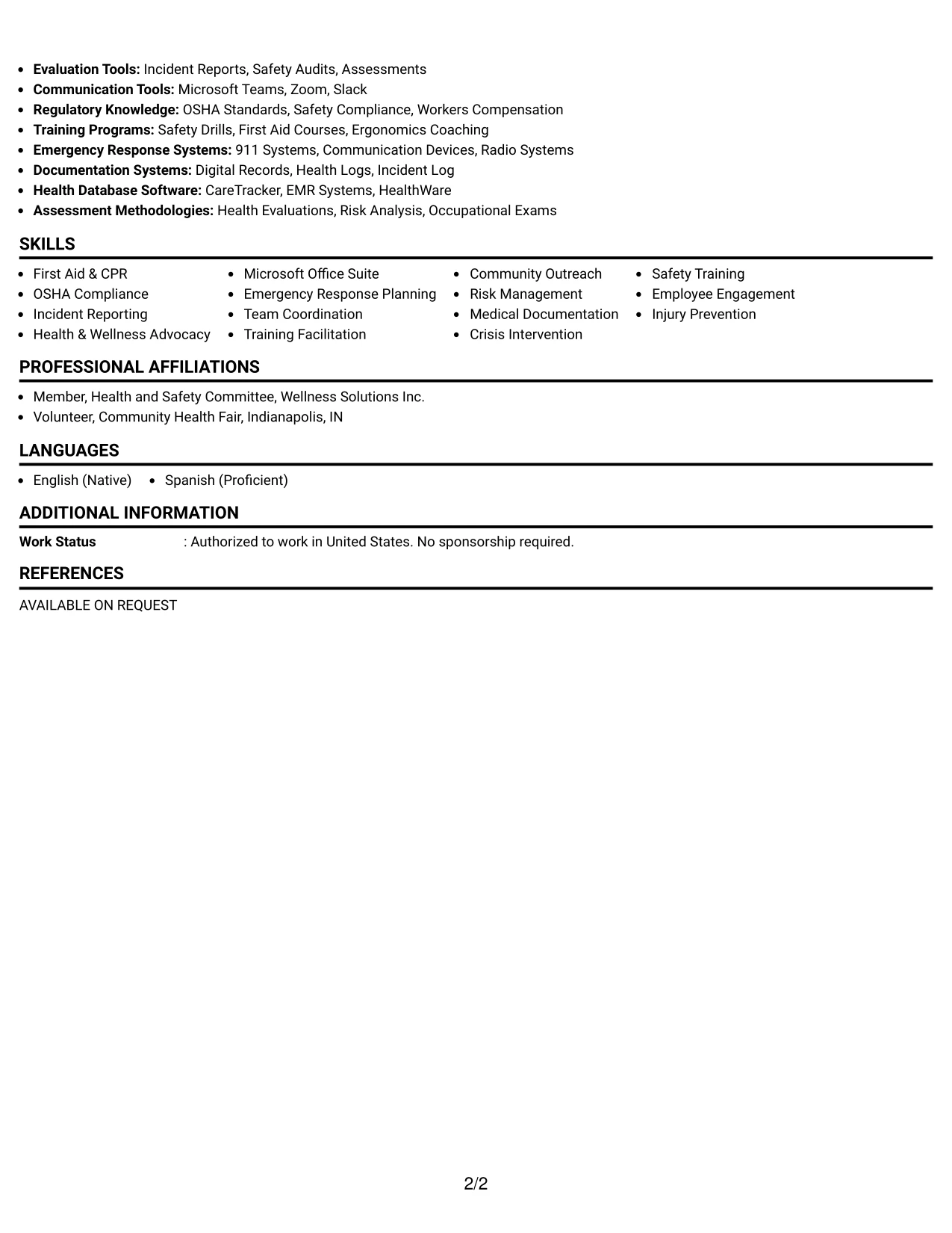 Resume Example Page 2