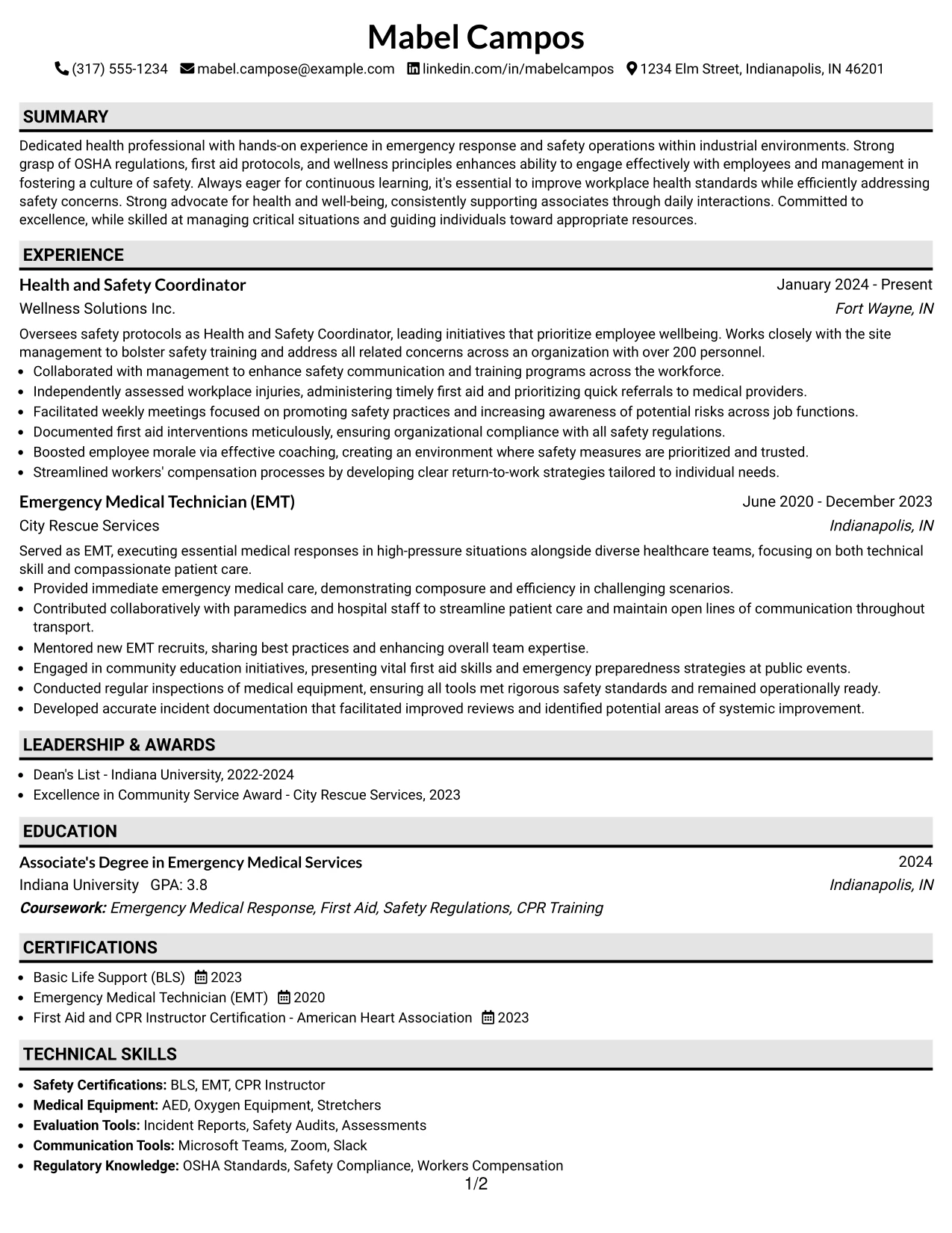 Resume Example Page 1