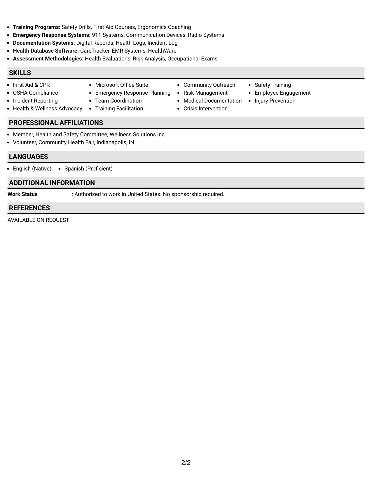 Resume Example Page 2